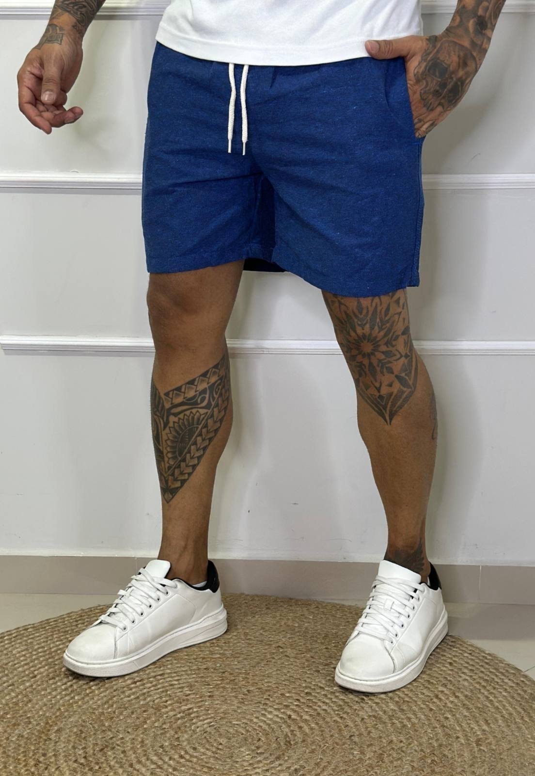 Bermuda Elegante Masculina Curta Azul Escuro Mauricinho Confortável Tecido Premium