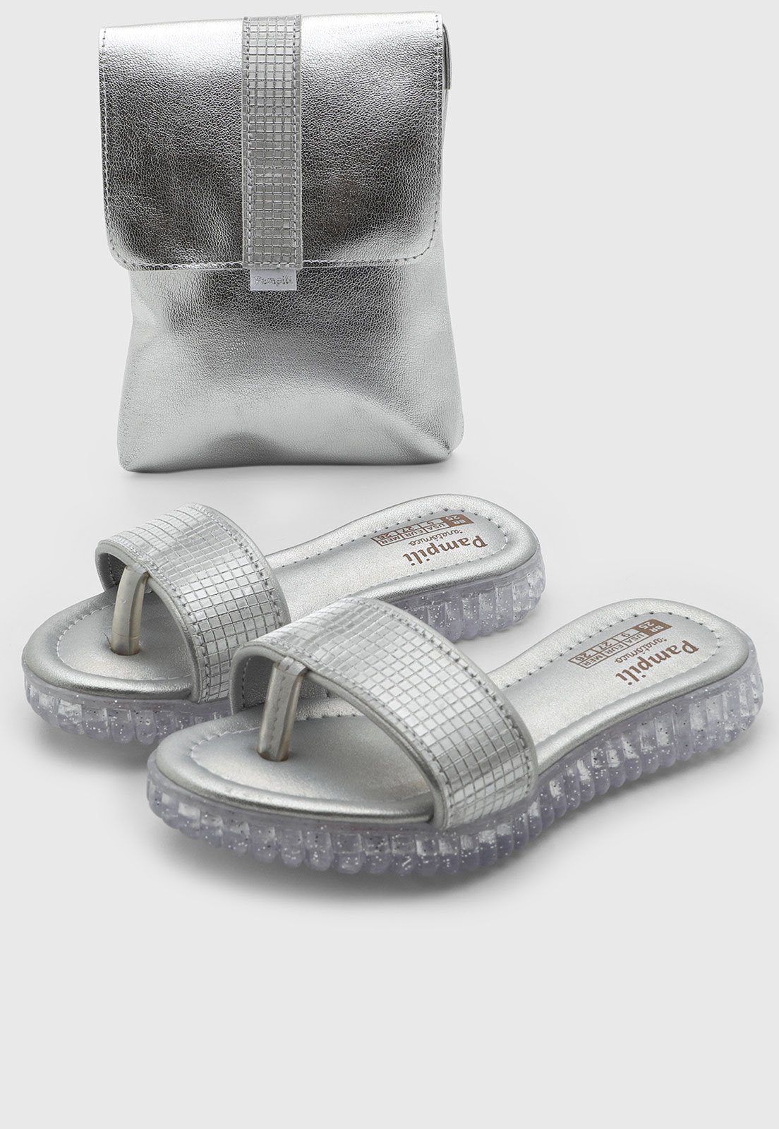 Infantil - Kit Pampili Sandália Candy e Bolsa Prata
