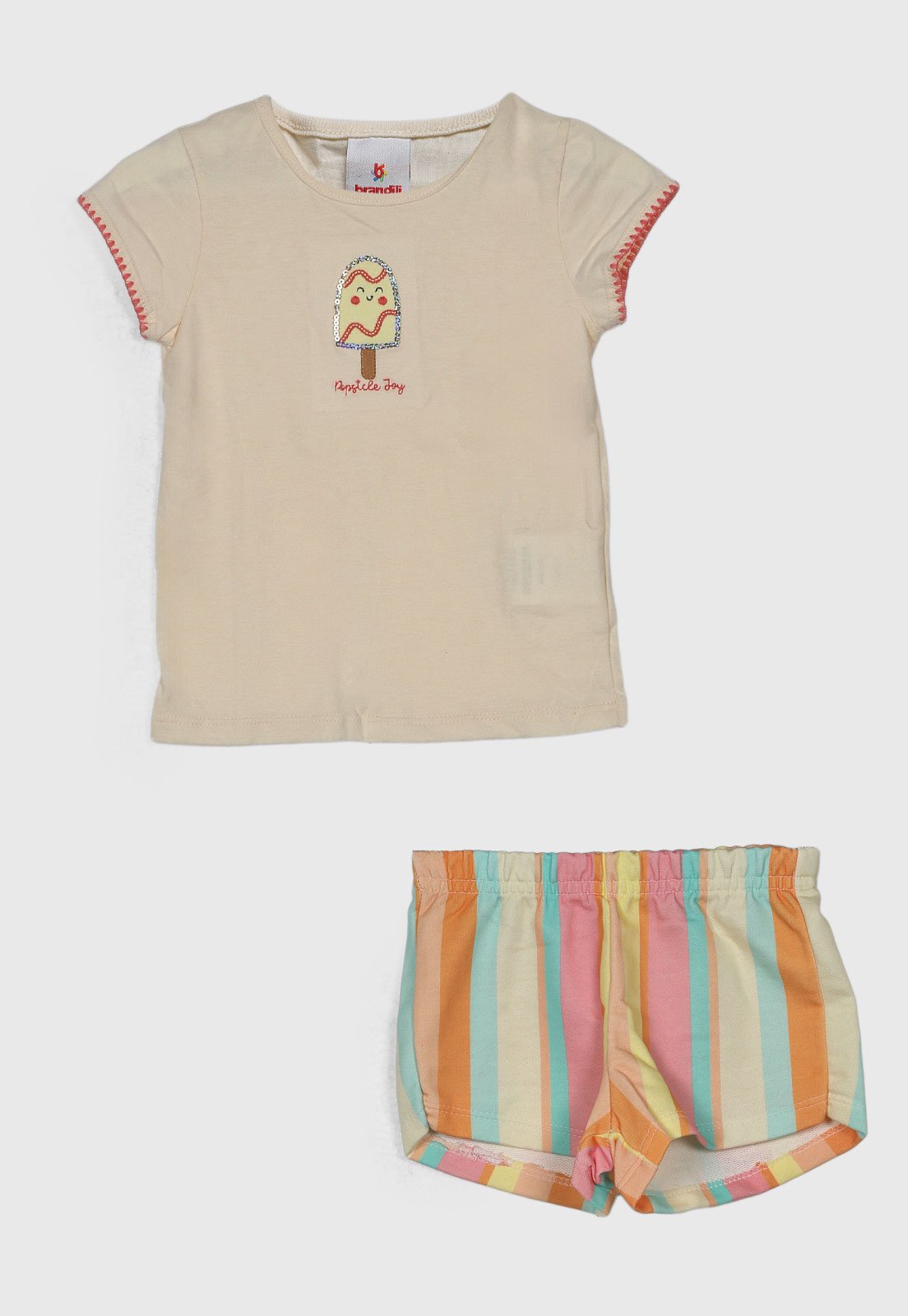 Conjunto Brandili Curto Listrado Bege