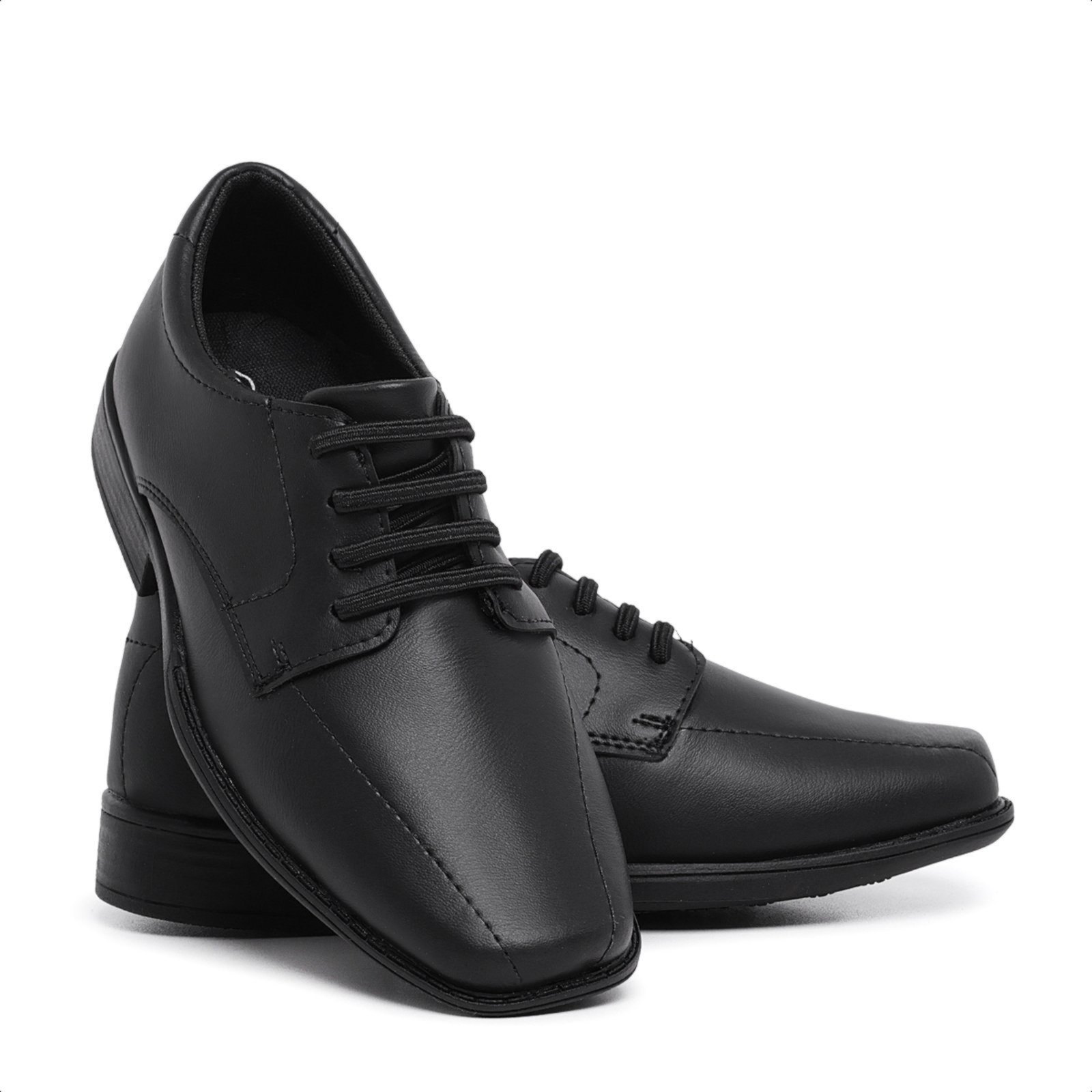 Sapato Social Menino 447 Preto Casamento Pajem Sintético Bico Quadrado Moderno
