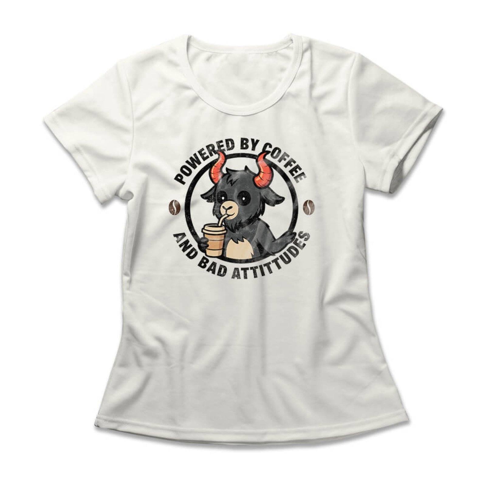 Camiseta Feminina Coffee And Bad Atittudes – Off White – Casual – Studio Geek