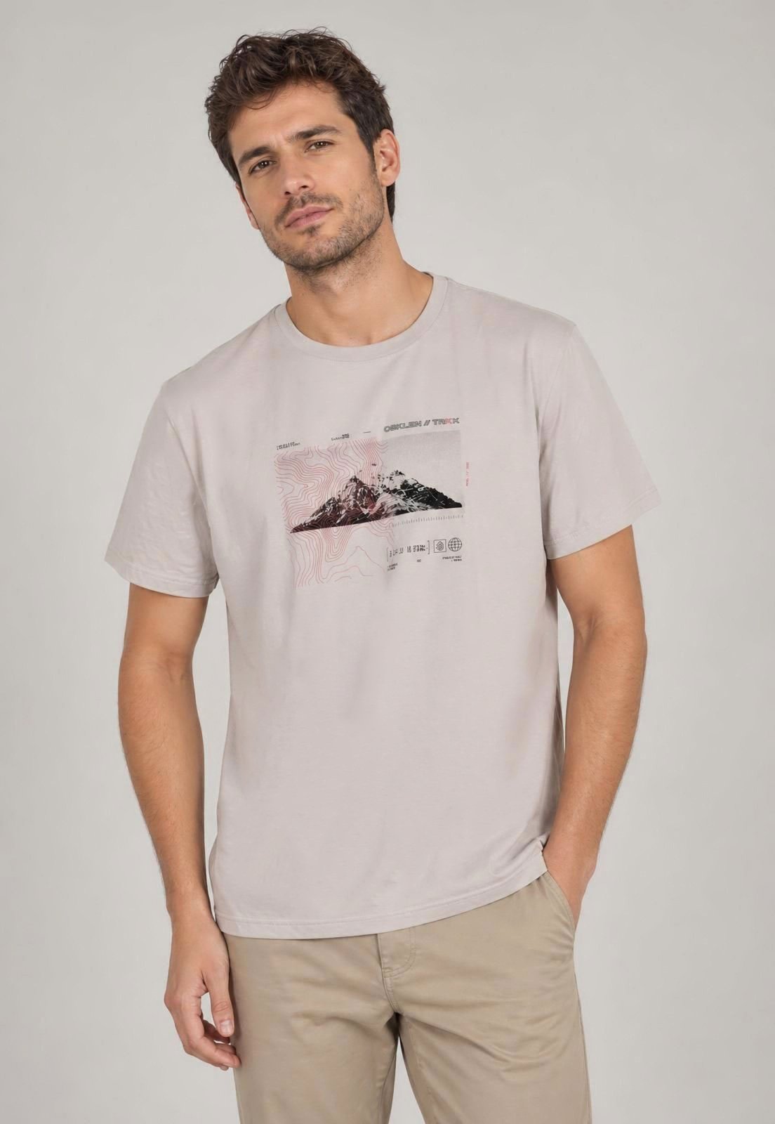 Camiseta Masculina Osklen Estampa Frontal Bege