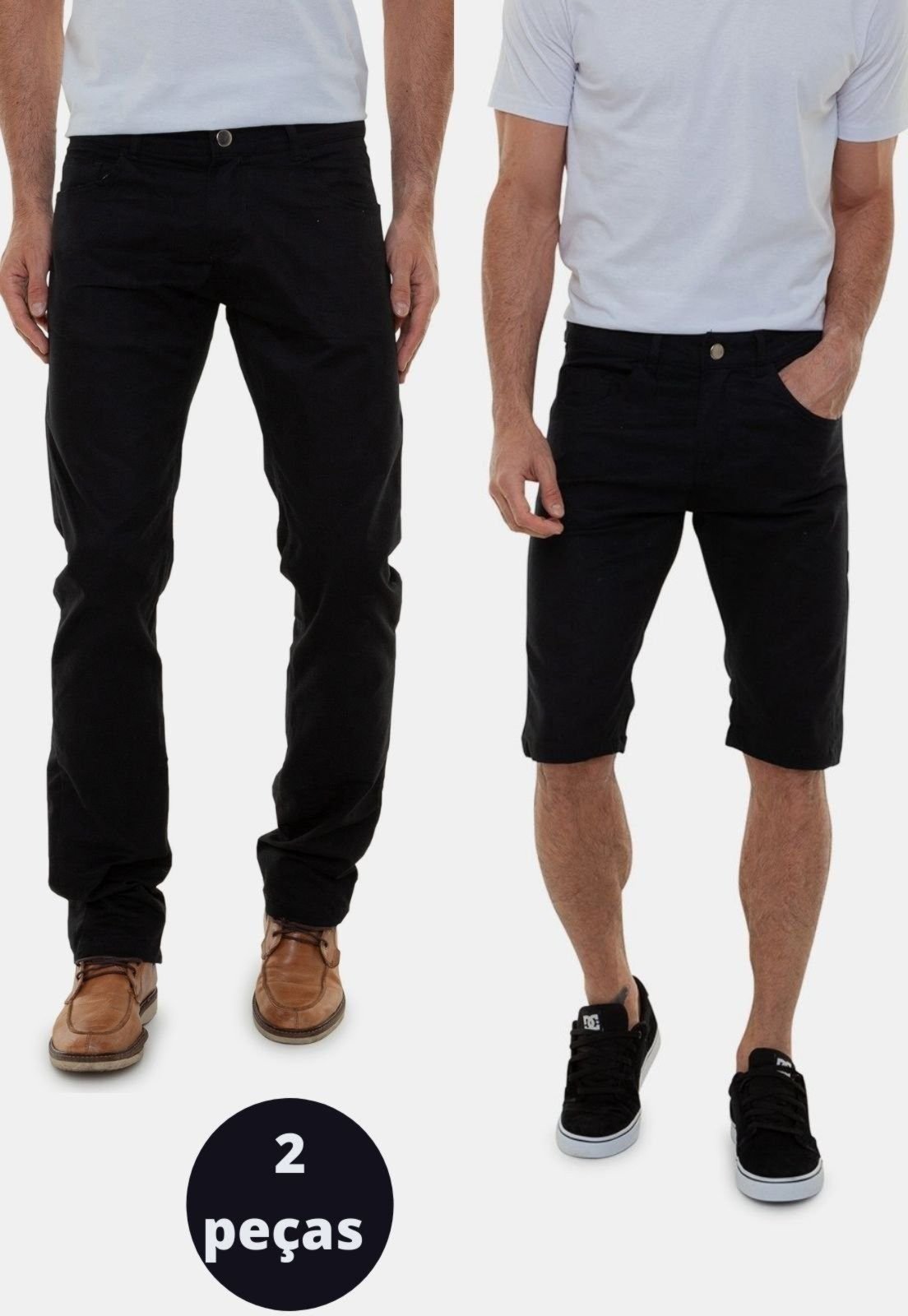 Kit Bermuda Sarja e Calça Sarja Masculina Preta Versatti