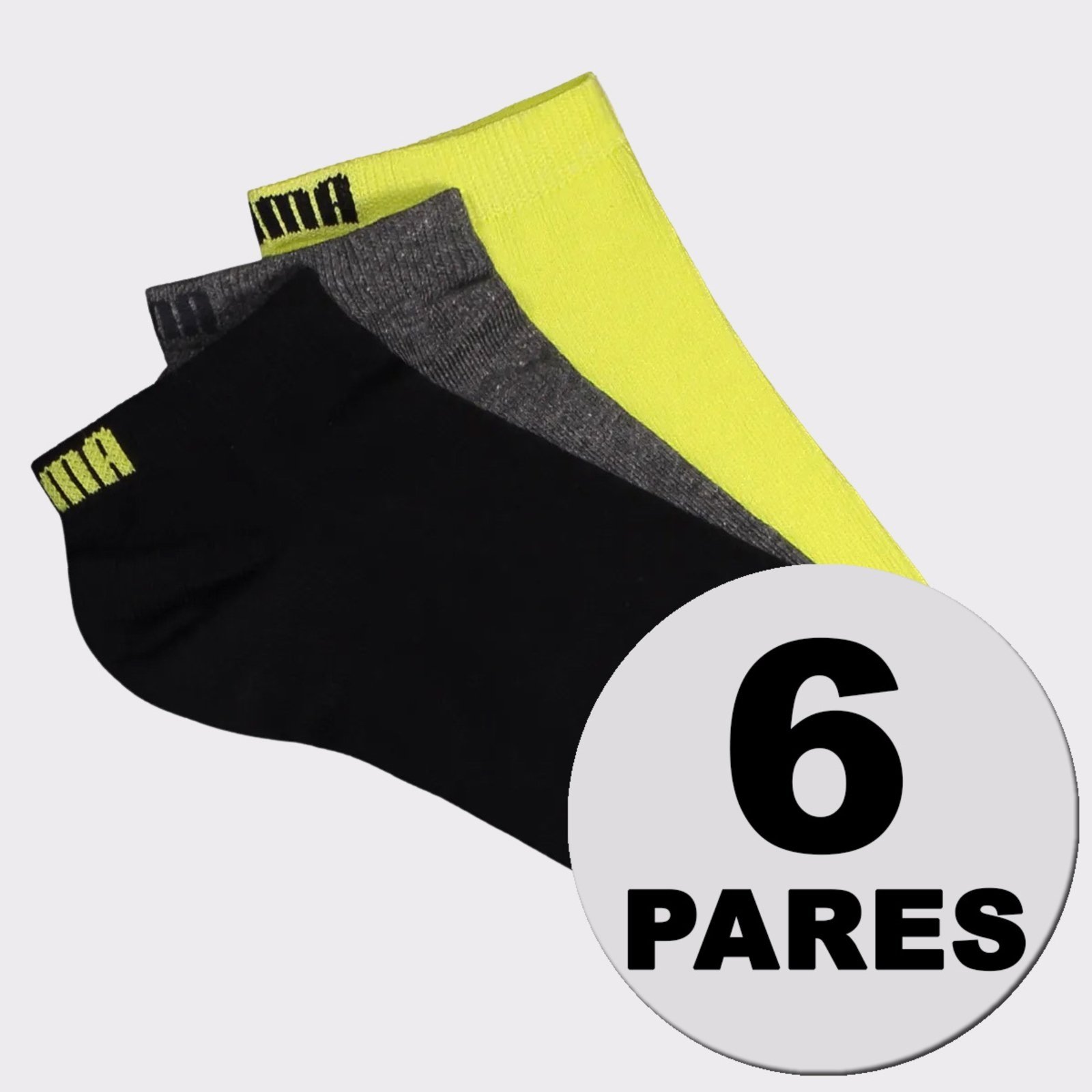 Vista 2 Kit Meia Puma Sapatilha 6 Preta Cinza e Amarelo preto Puma preto