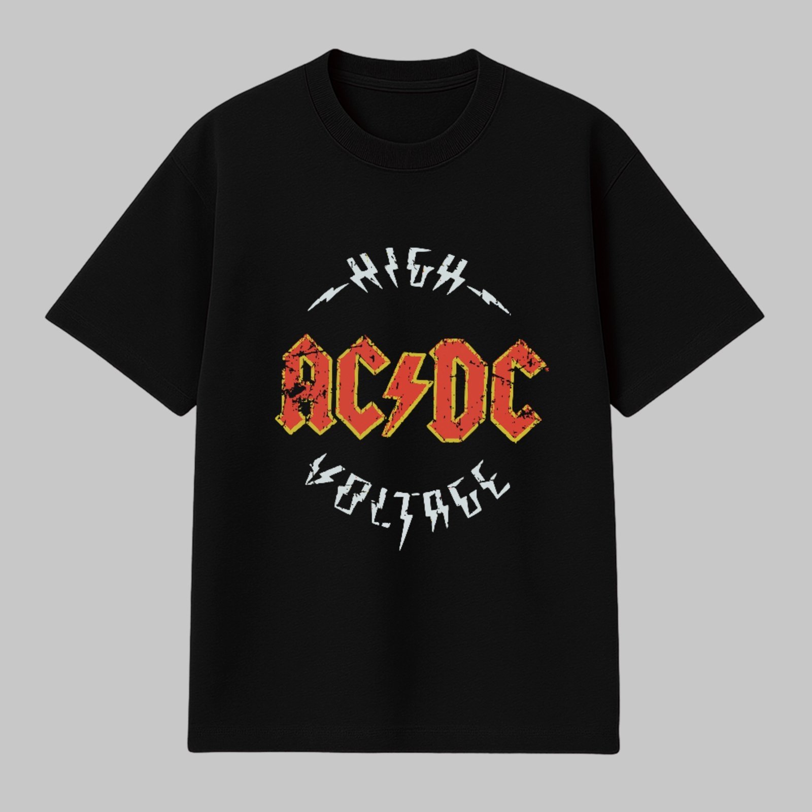 Camiseta Básica High Voltage Rock Vintage AC DC Metal Clássico Unissex Preto