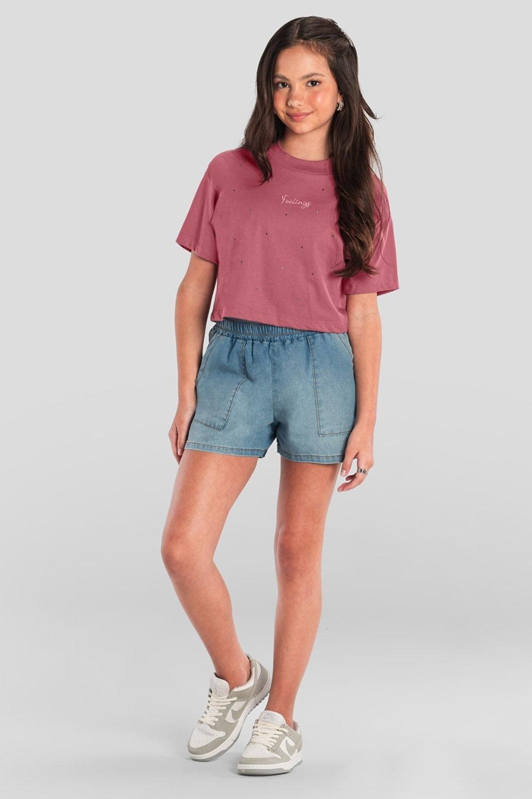 Infantil – Blusa cropped menina de strass Brandili young Rosa