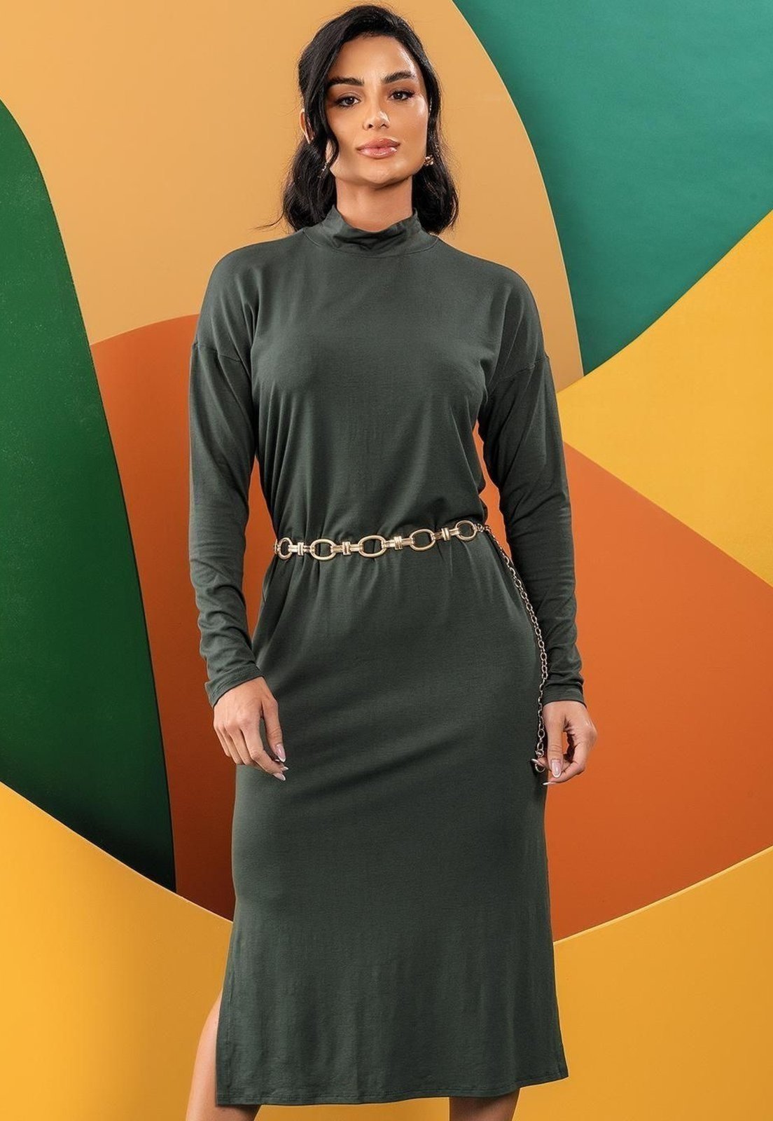 Vestido Em Malha De Viscose Verde Quintess