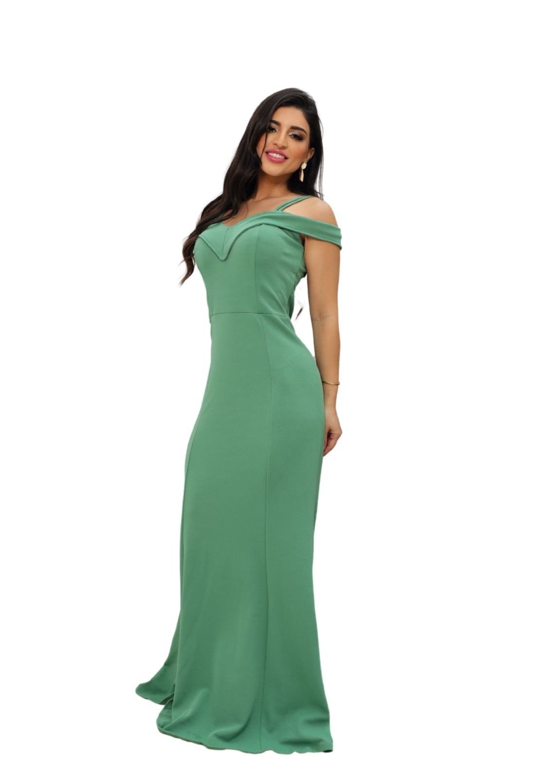 Vestido Longo Tubinho Sereia Meia Taça Alcinha Annelisa Verde Oliva