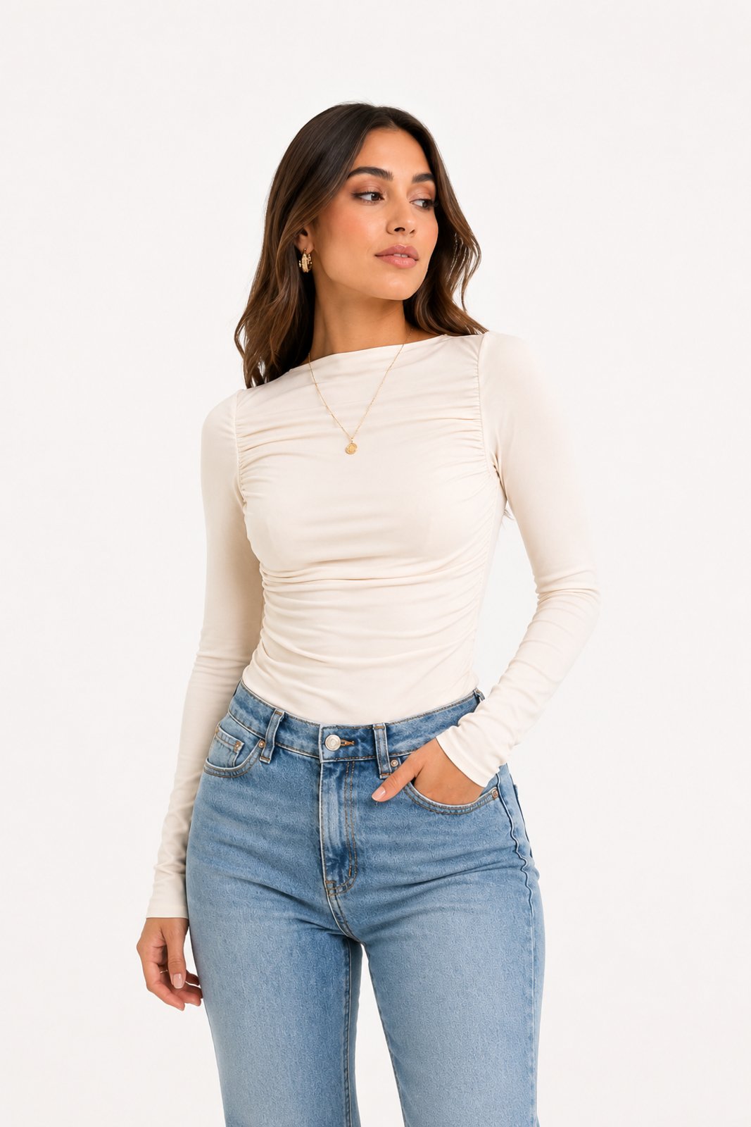 Blusa Feminina D Bell Outlet Fashion Poliamida Manga Longa Branco