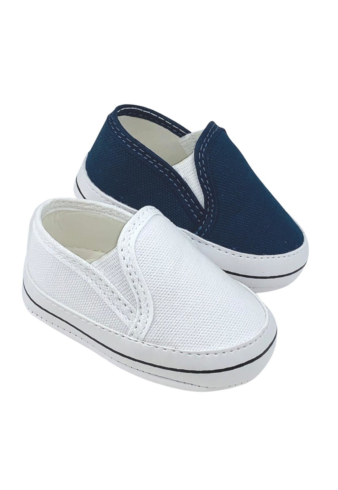 Infantil – Kit Com 2 Pares Tênis Iate De Para Recém Nascido Direto Da Fábrica Branco E Marinho