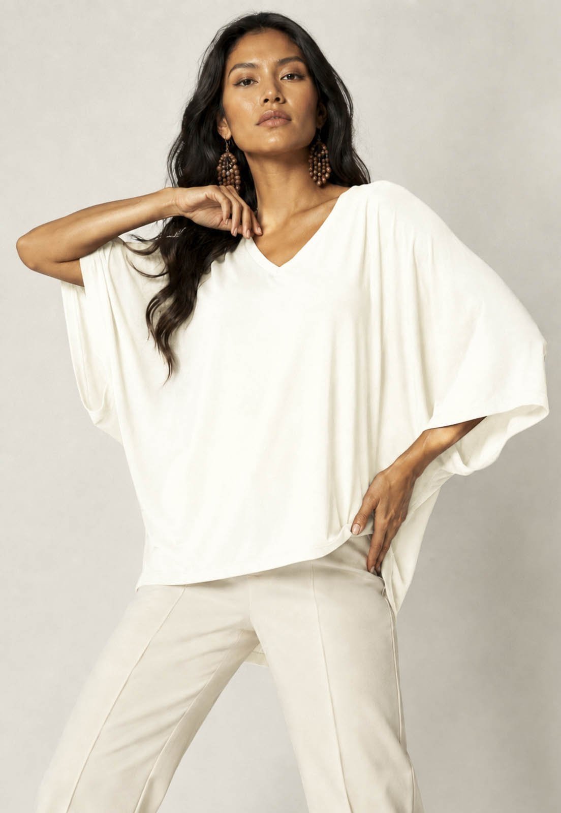 Blusa Amazonia Vital Ampla Morcego Guyrá Manga 3/4 Malha Off White