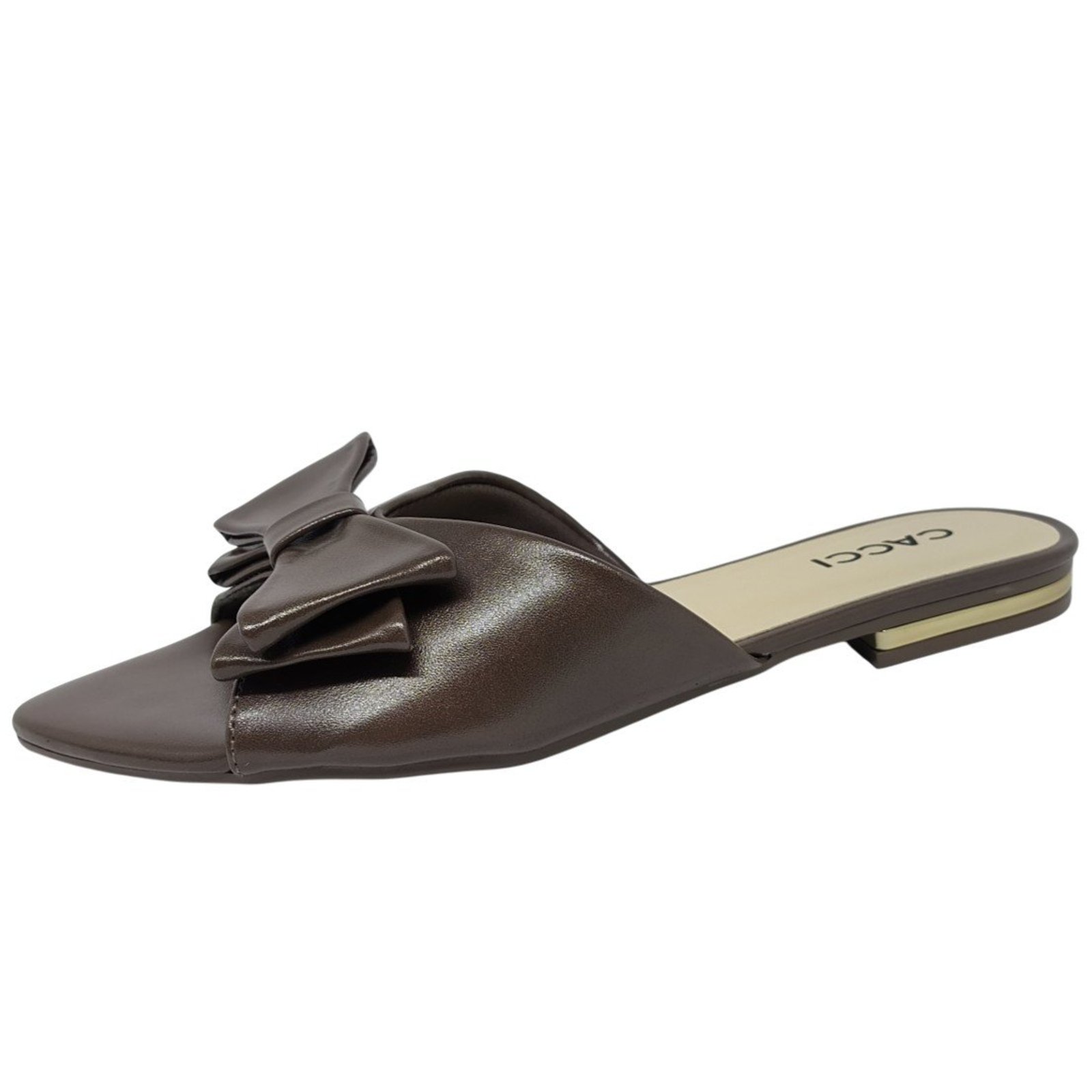 Chinelo Feminino Mule Flat Rasteira Bico Fino Laço Cacci