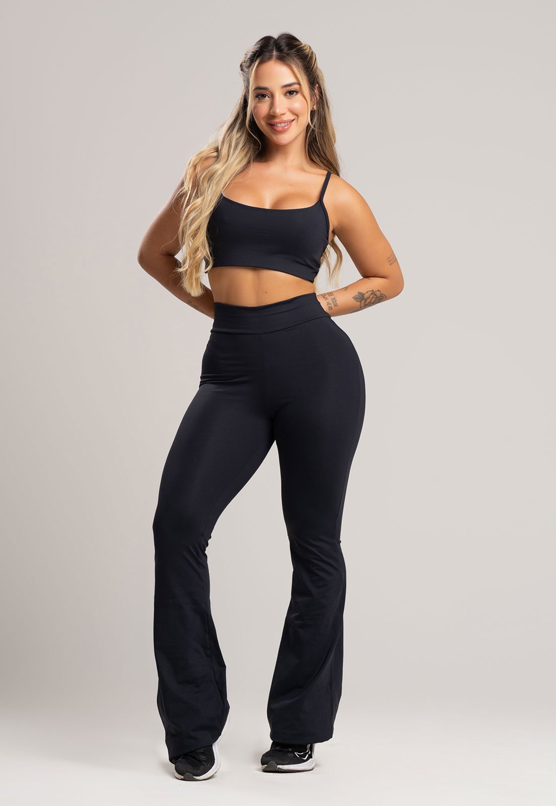 Calça Pantalona Flare MVB Modas Poliamida Preto
