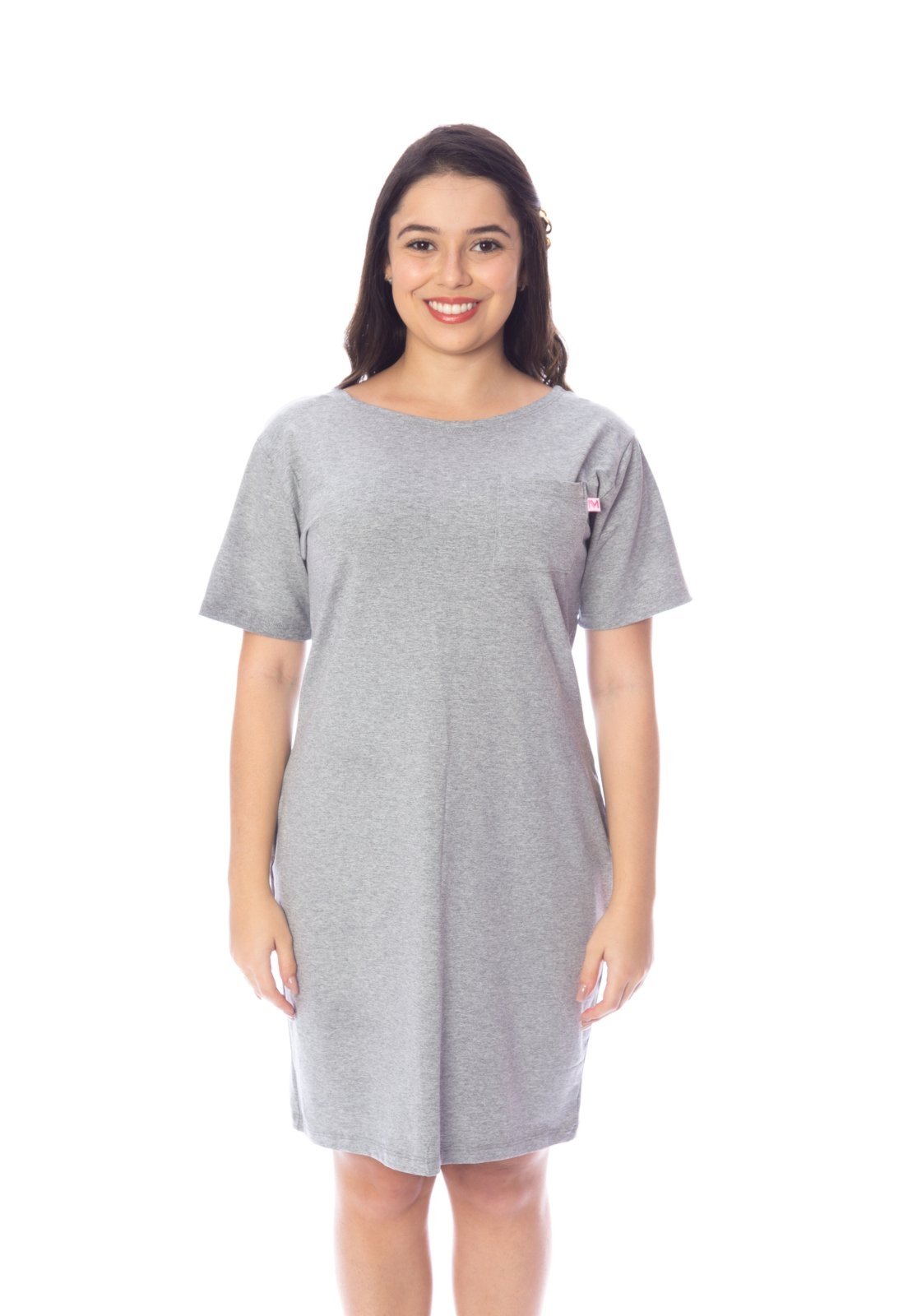 Vestido Moda Vício Camiseta Com Bolso Cinza Mescla