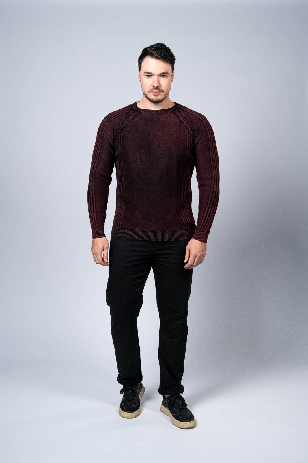 Blusão Tricô Algodão Raglan Marsala Estonado