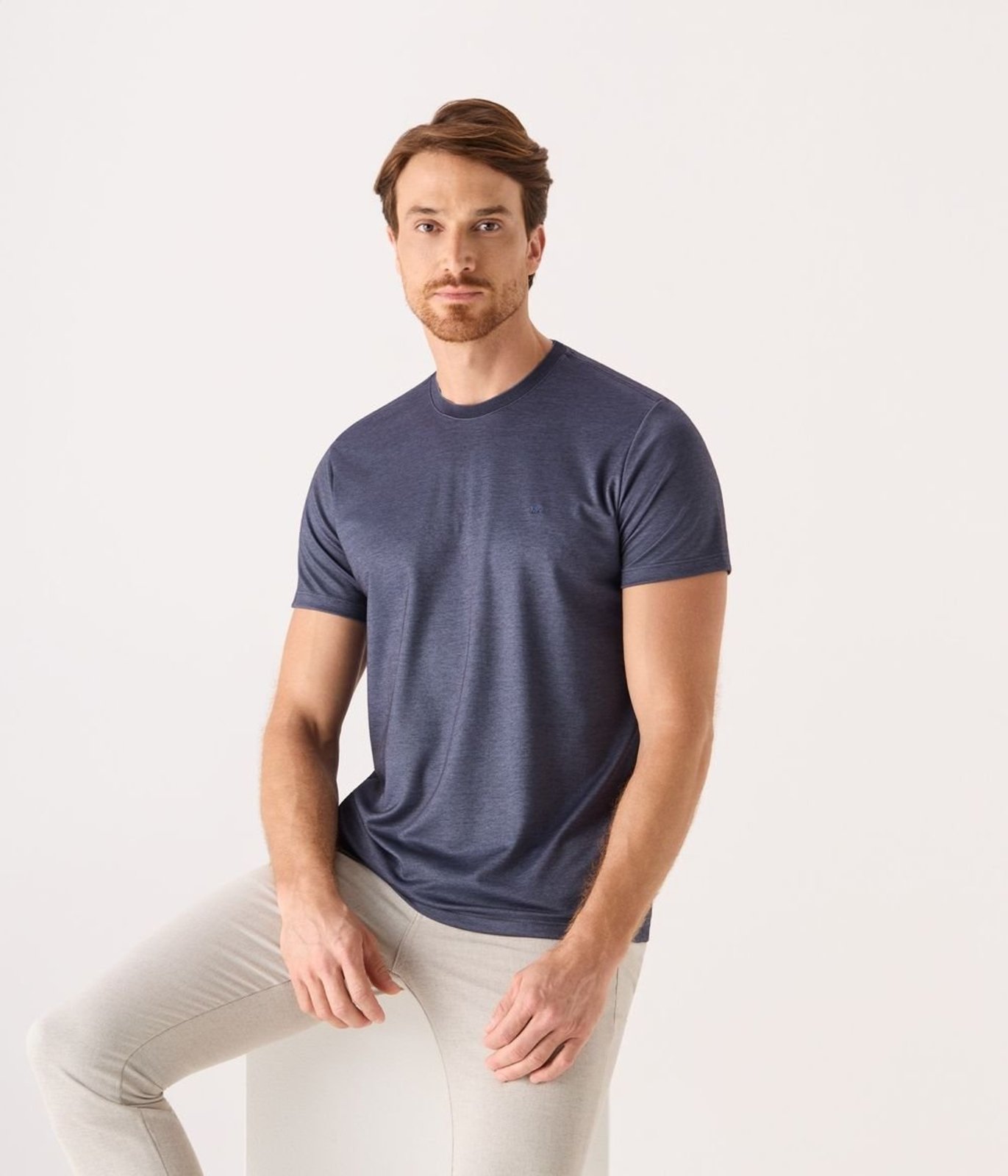 Camiseta Makenji Gola Careca Com Bordado Surton Masculina Azul Marinho