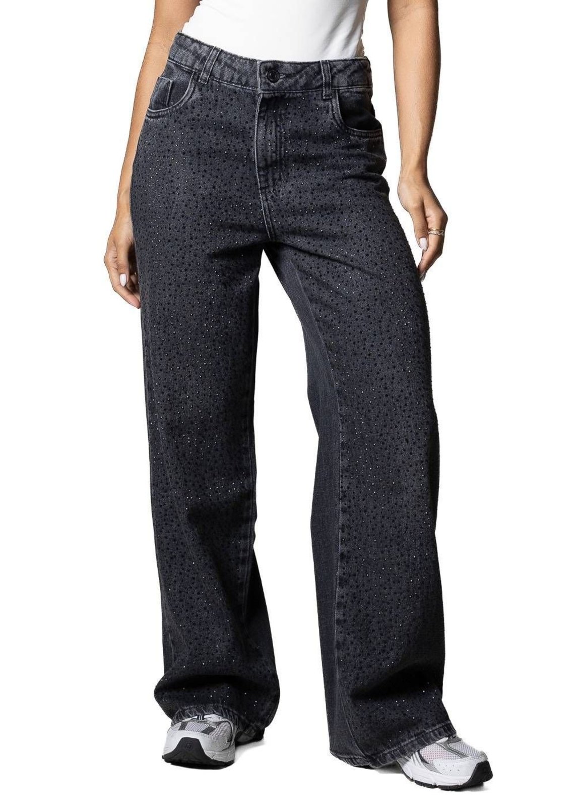 Calça Jeans Sawary Wide Leg Petit Brilho - 283339 - Preto - Sawary