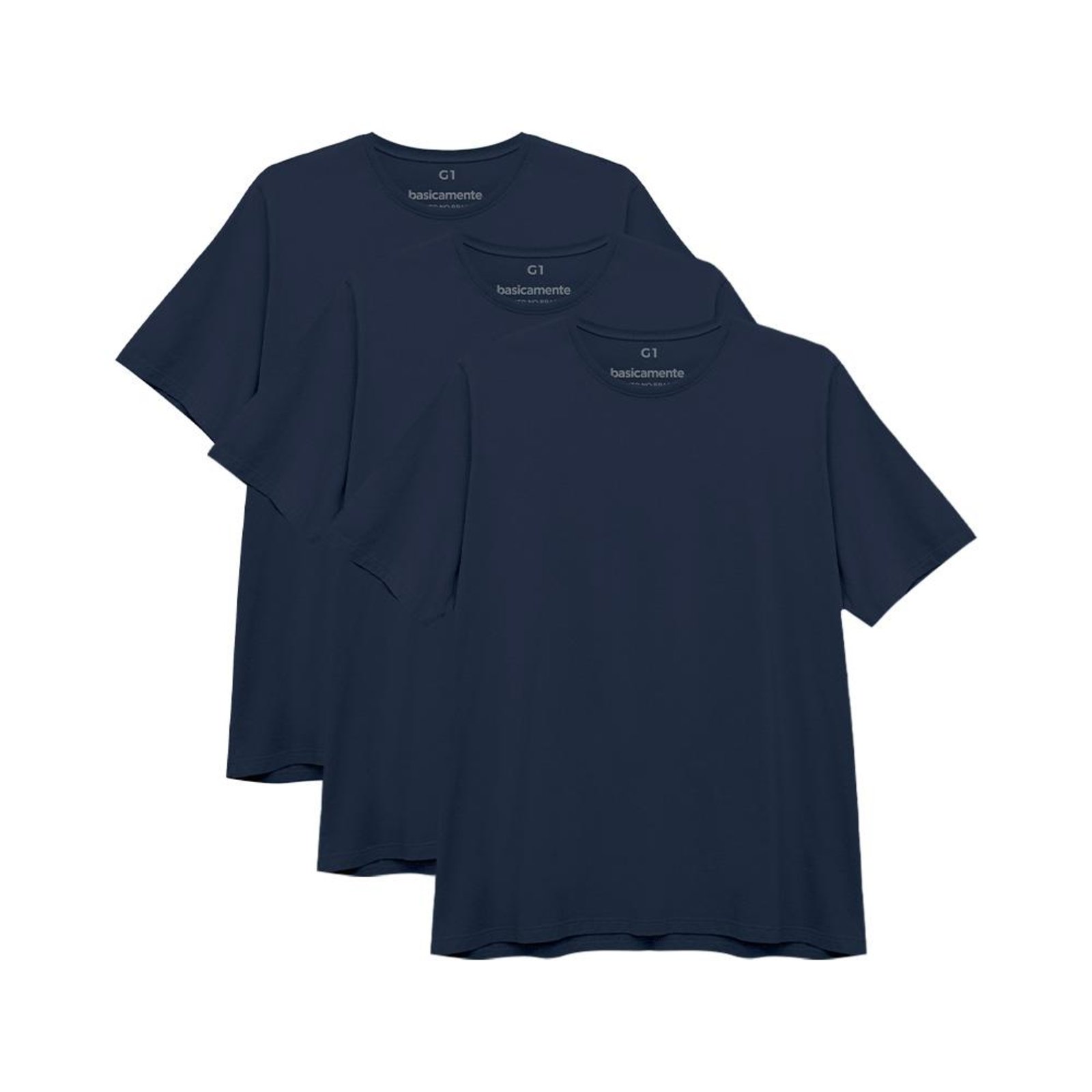 Kit de 3 Camisetas Gola C Plus Size Masculina Azul