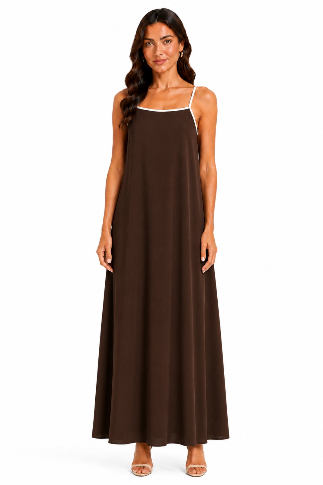 Vestido Longo D Bell Outlet Fashion Alças Finas Marrom