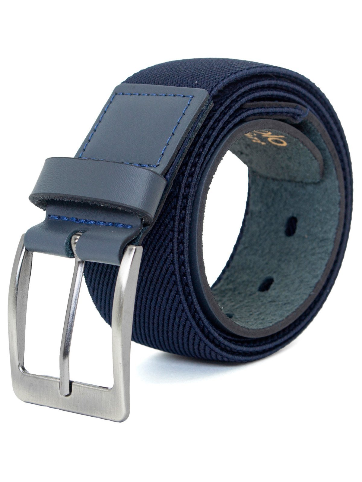 Cinto Masculino Fasolo Largo Elástico Couro Legítimo Comfort Azul Marinho Fivela Prata