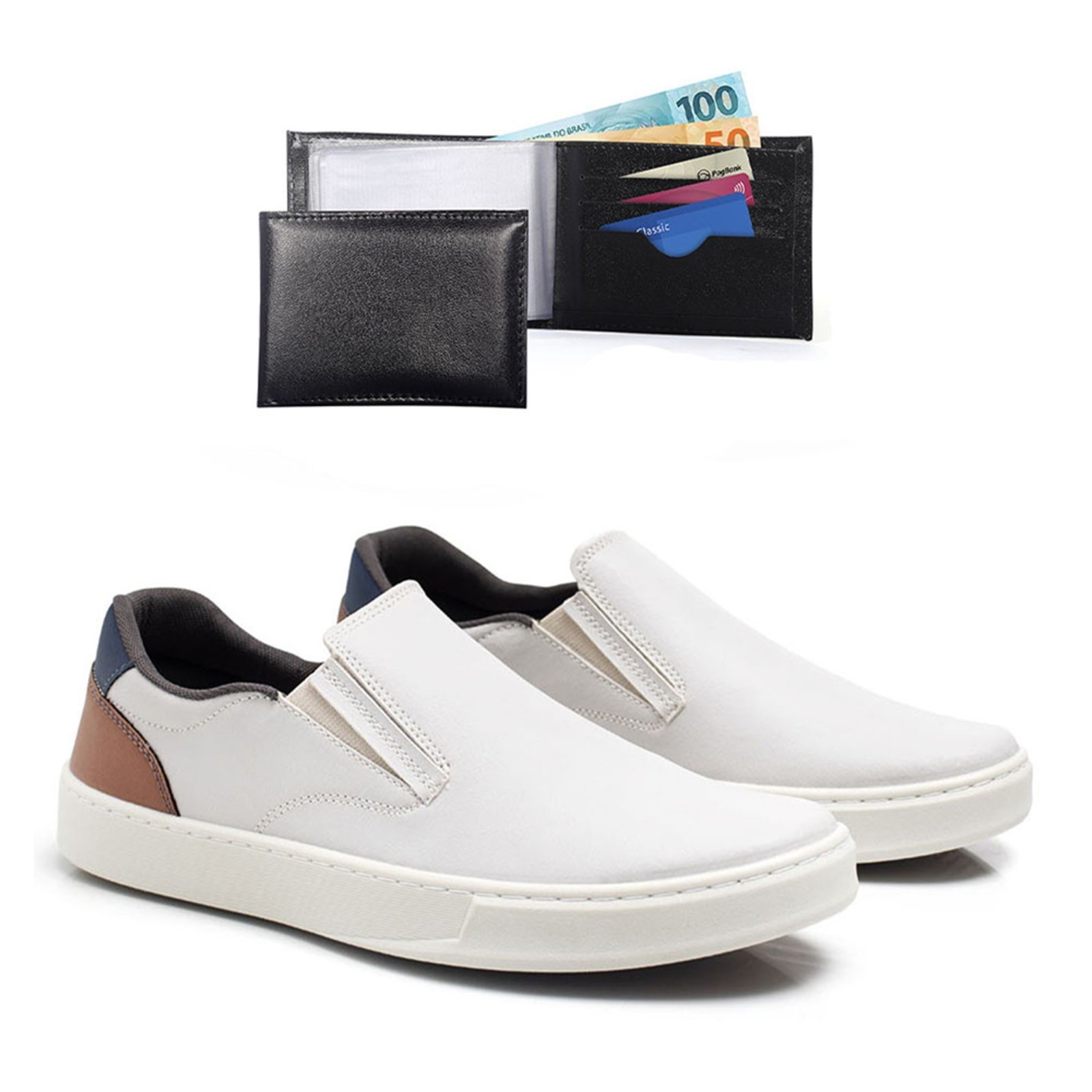 Vista 2 Tenis Casual Masculino Slip On Com Carteira Confortavel Bredeni Sapatenis Dia A Dia Iate preto BREDENI preto