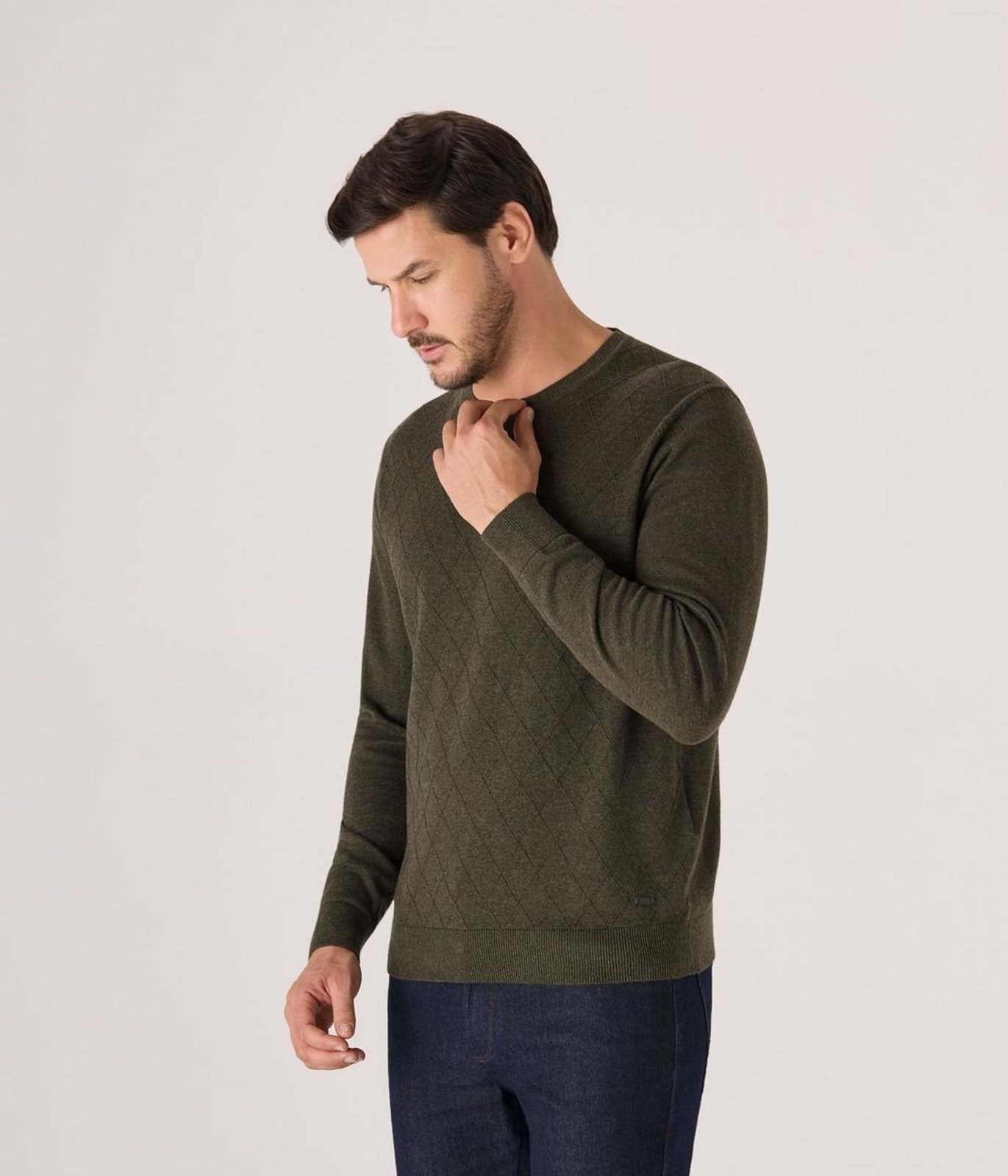 Pullover Makenji Gola Redonda Maquineta Losango Masculino Verde Militar