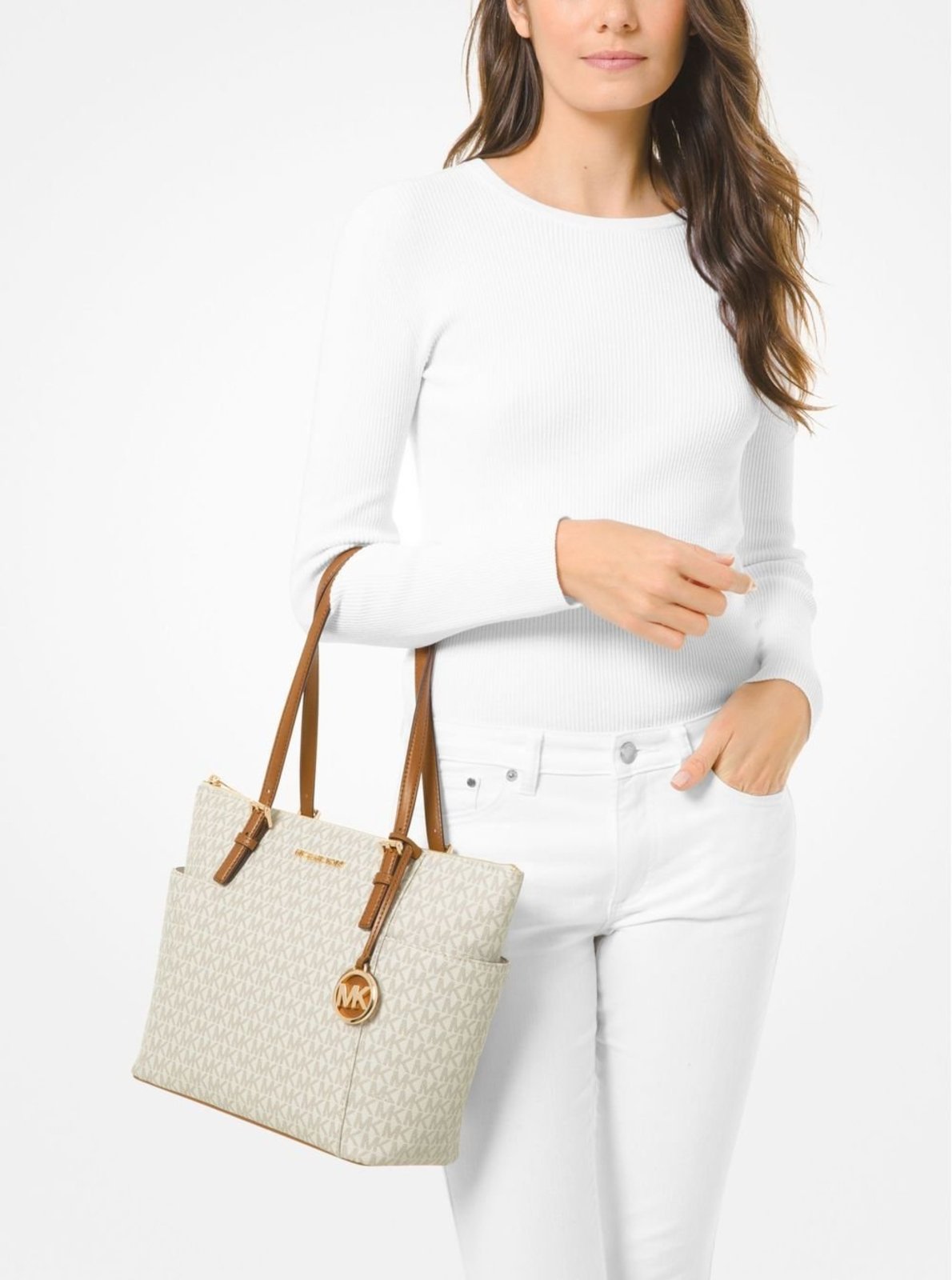 Vista 3 Bolsa Tote Jet Set Logo Média 30S0gttt1b149 Michael Kors branco Michael Kors branco