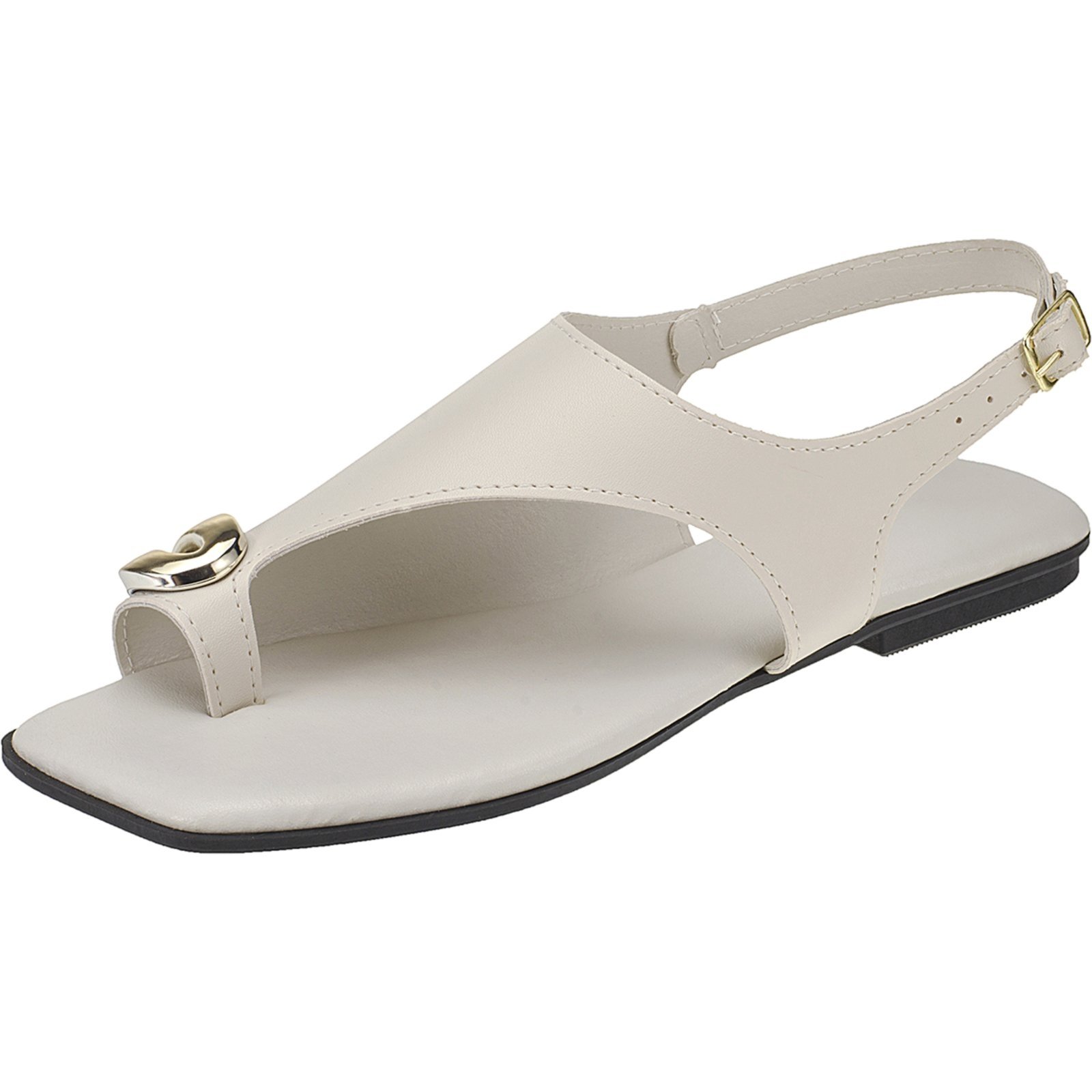 Sandália Feminina Rasteira com Detalhe Dourado Confortável e Elegante Off White