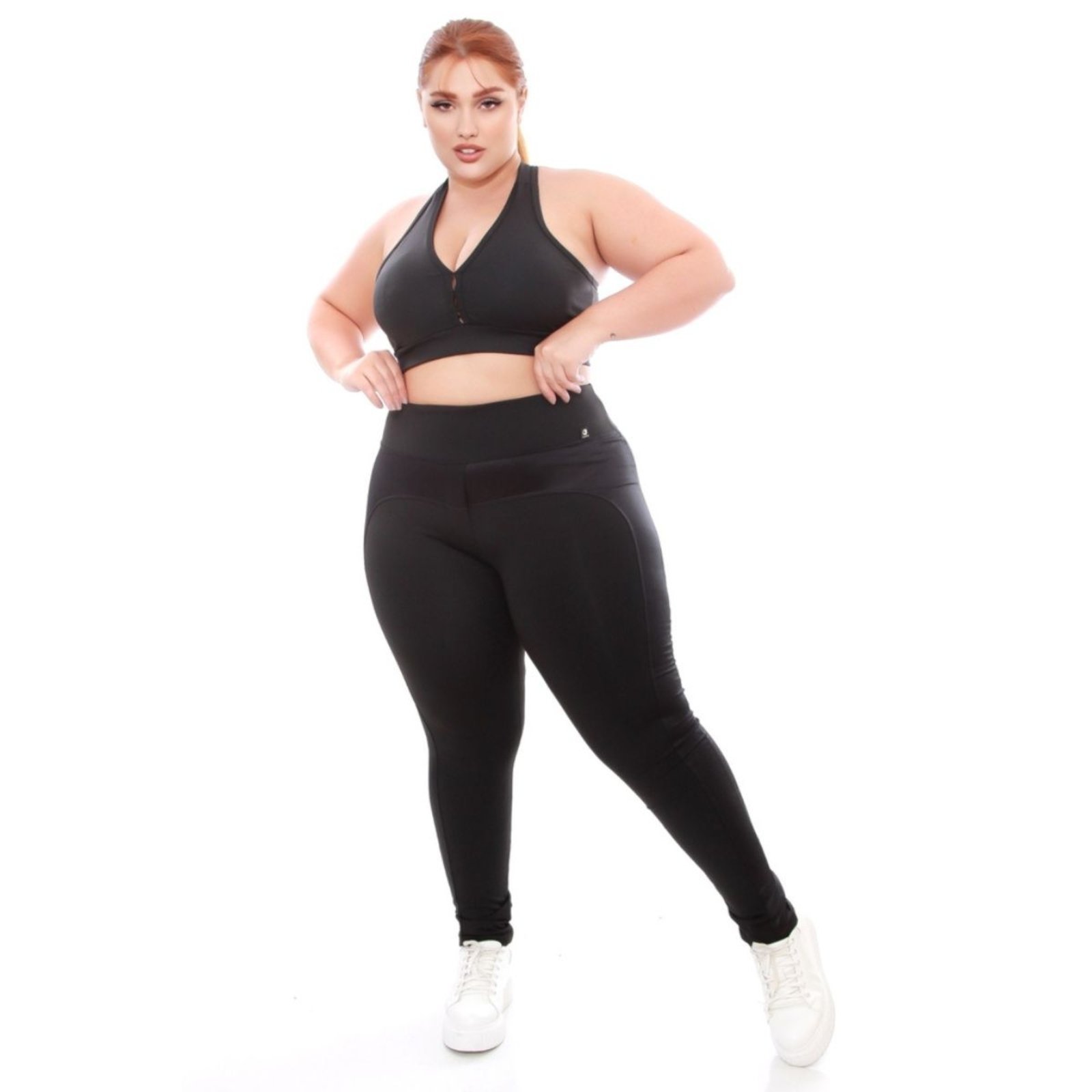 Legging Plus Size FMF Montaria Empina Bumbum Lisa Peluciada Forrada Preto
