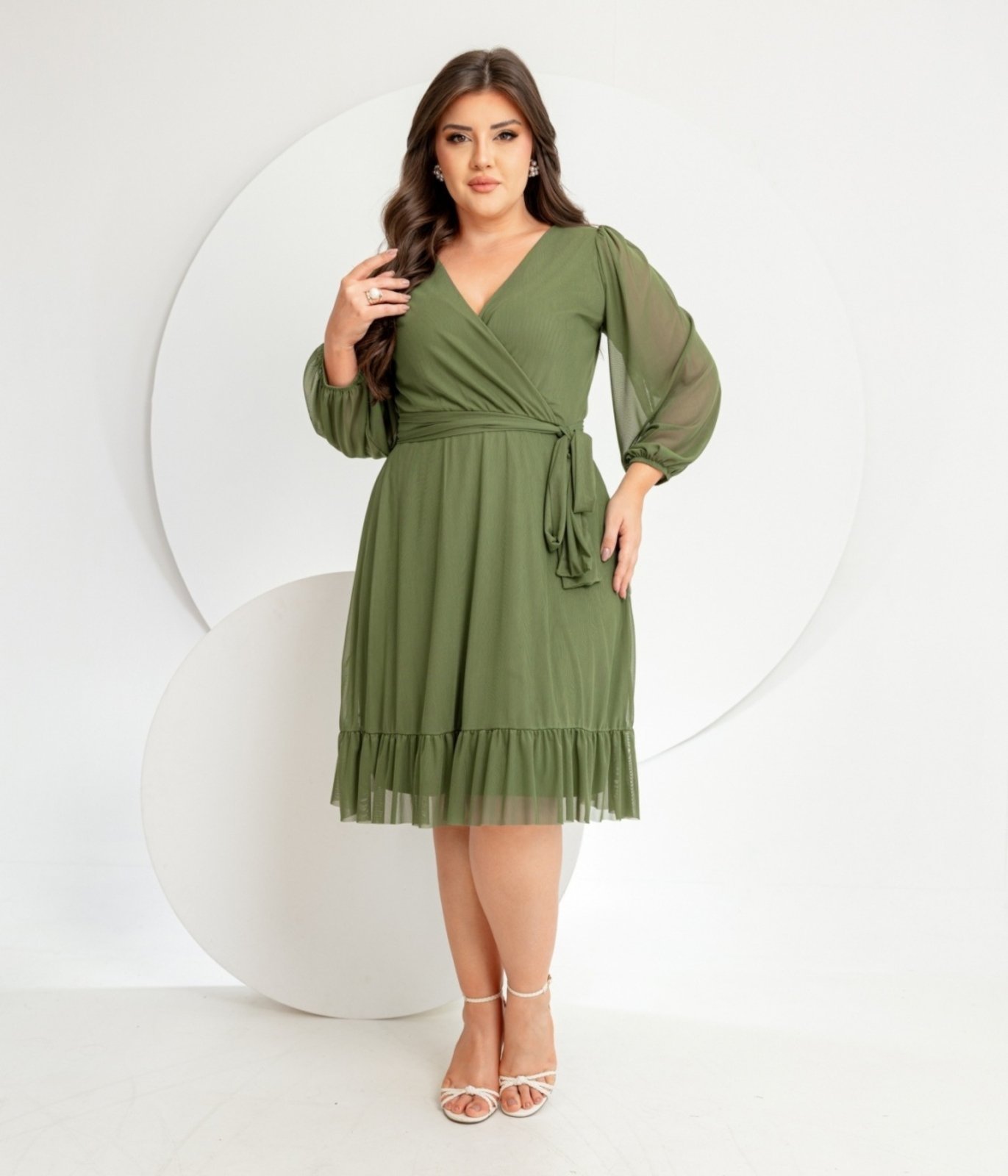 Vestido Midi Manda 3/4 Charmely Evangélico Luxo Premium