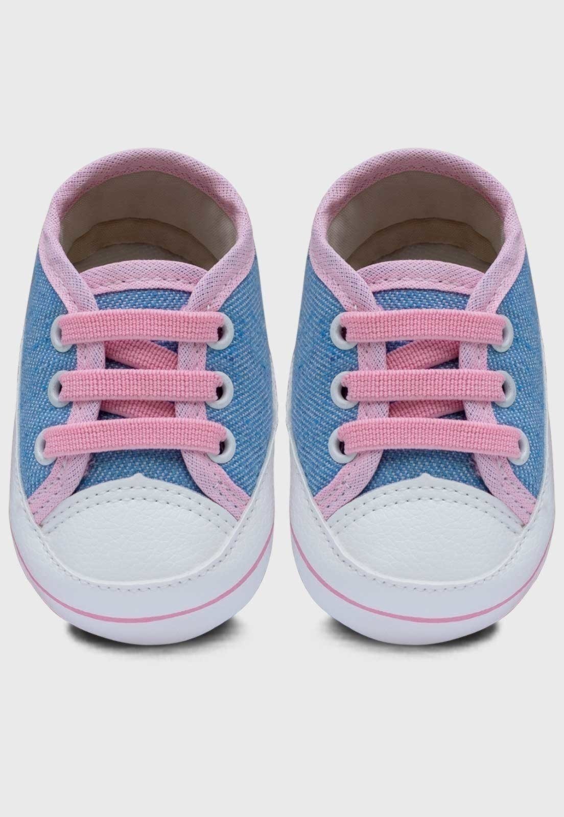 Vista 3 Infantil - Sapatinho Tenis Popidi Recem Nascido Calce Facil Star com Rosa jeans/rosa rosa Pópidí jeans/rosa rosa