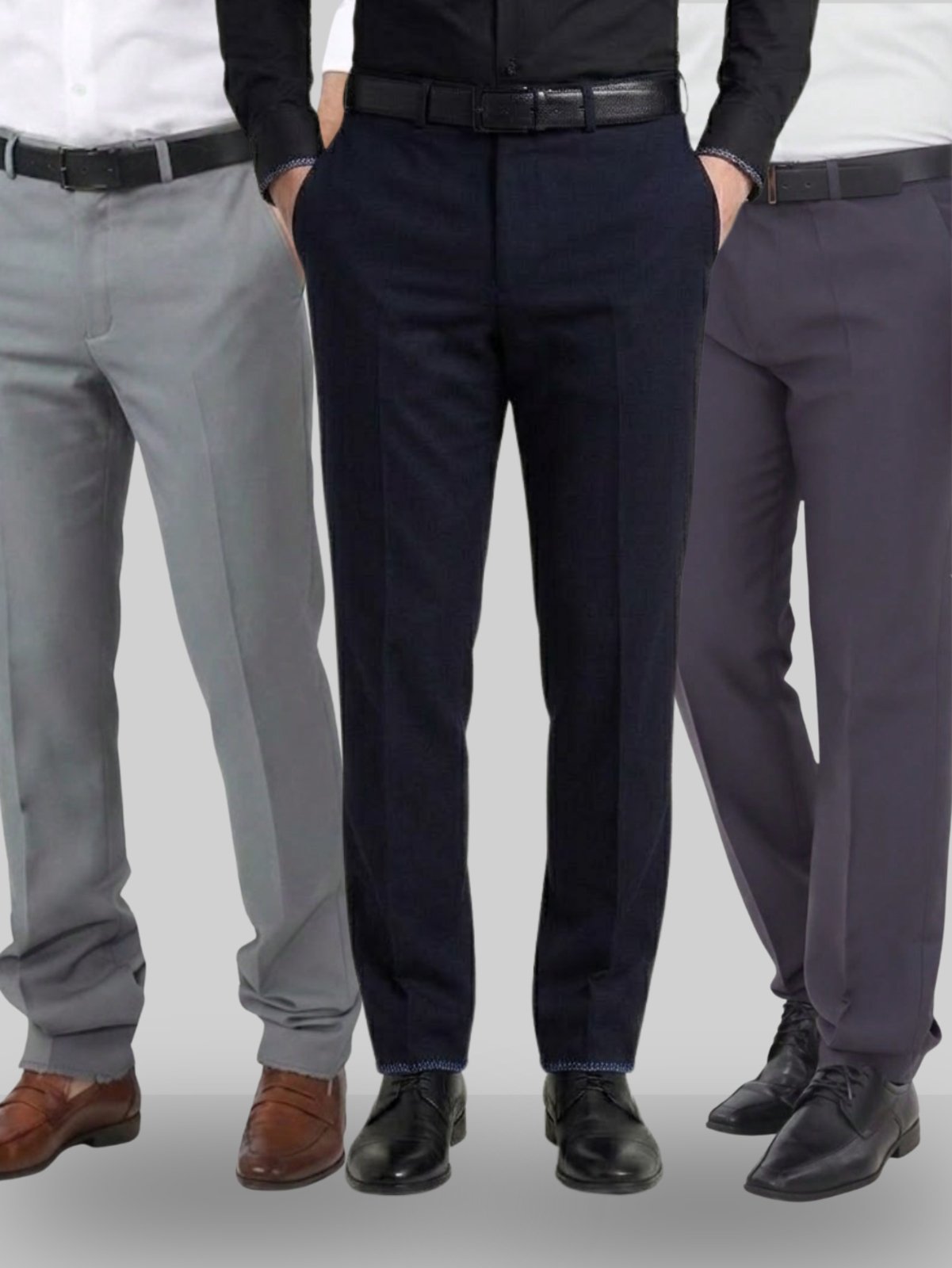 KIT Masculino 3 Peças - Calça Social Azul Marinho, Cinza Claro e Cinza Escuro