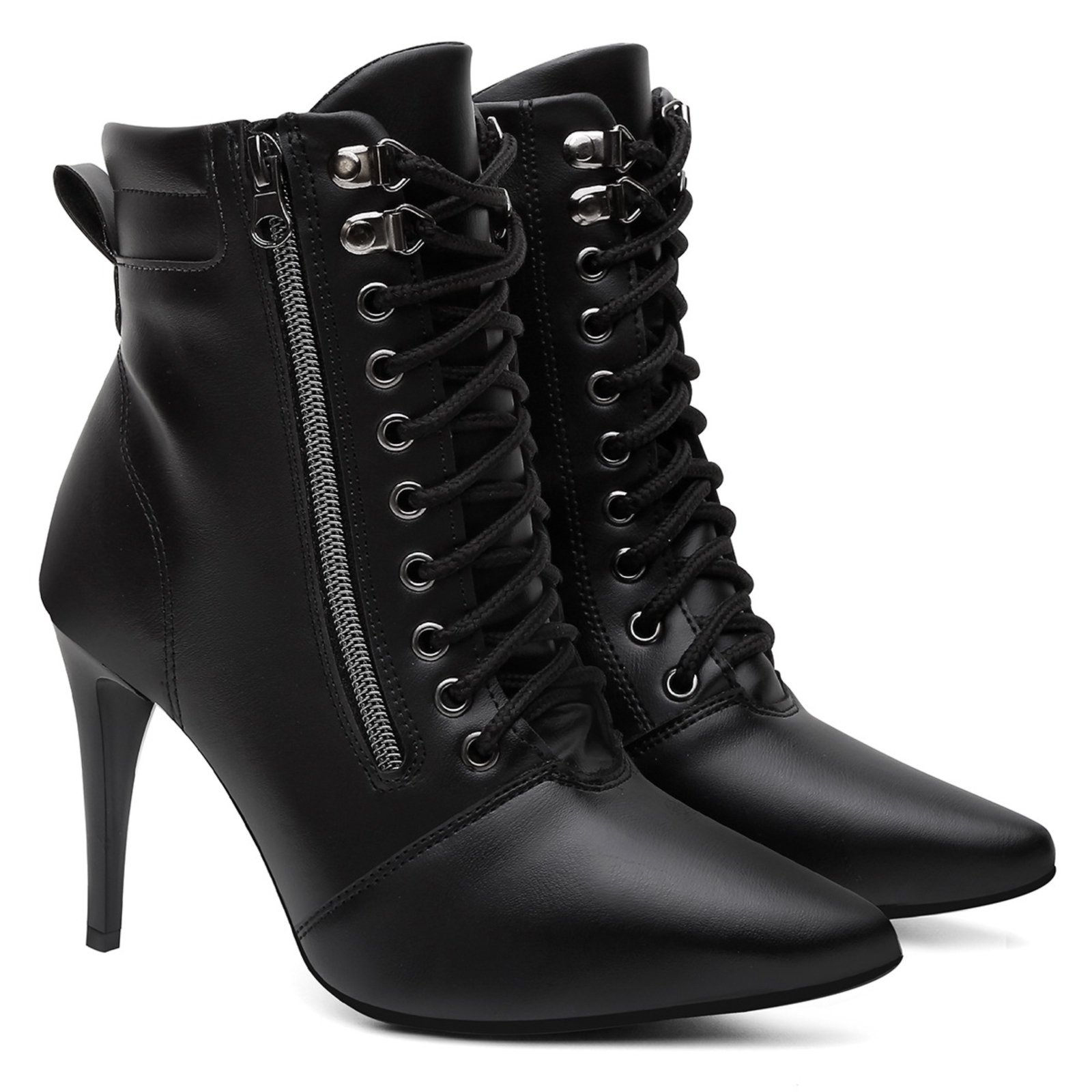 Bota Feminina Cano Médio Anna Andrade Salto Alto Bico Fino Casual Tendência Preto