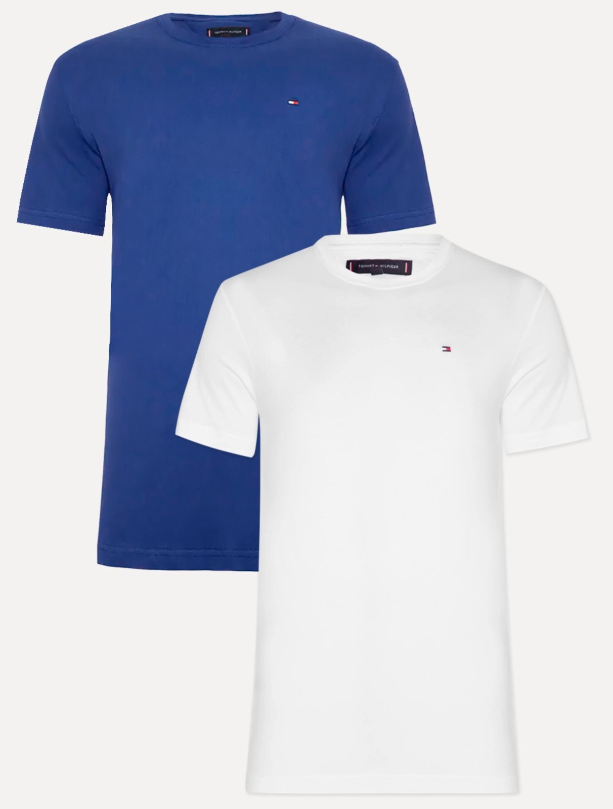 Vista 2 Kit Camisetas Tommy Hilfiger Masculina Essential Branca/Azul Royal 2UN branco azul Tommy Hilfiger branco azul