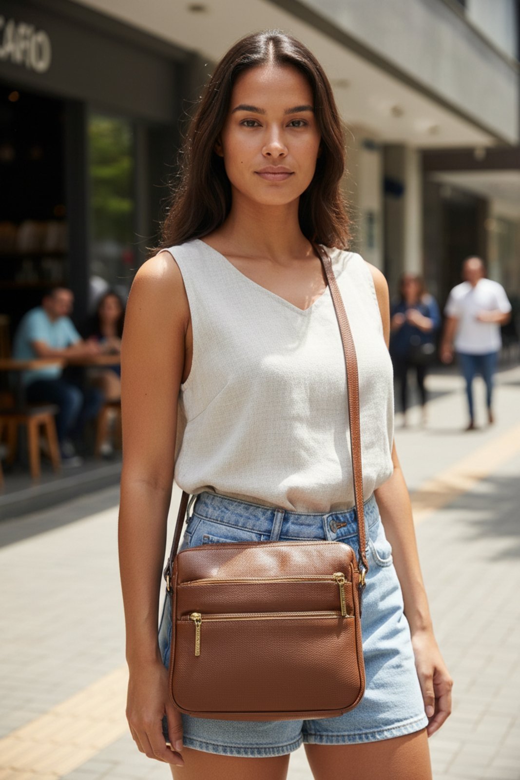 Vista 3 Bolsa Andrea Vinci De Couro Liso Tiracolo Com Divisórias Rita - Whisky vermelho Andrea Vinci vermelho