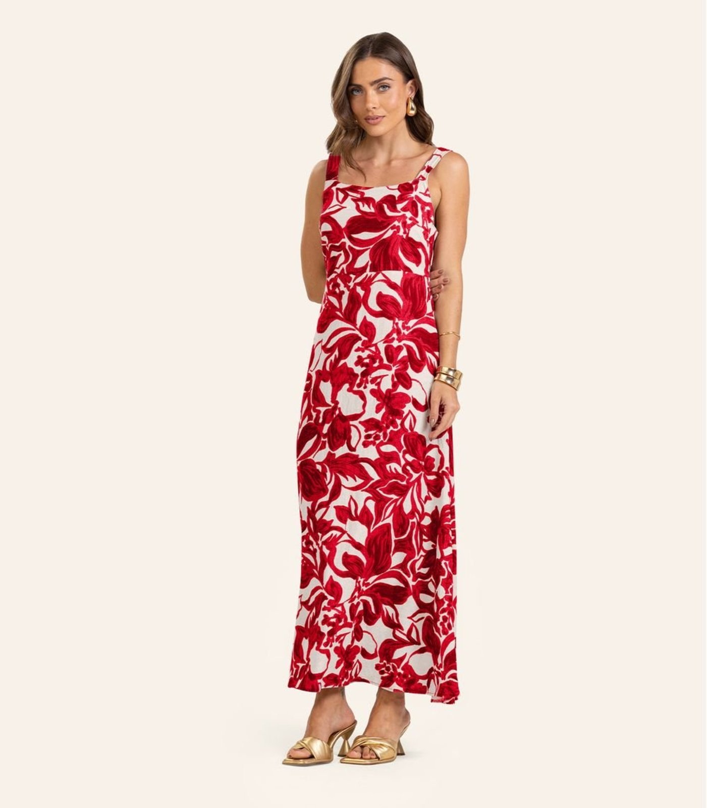 Vista 2 Vestido Midi em Linho Feminino Endless vermelho Endless vermelho