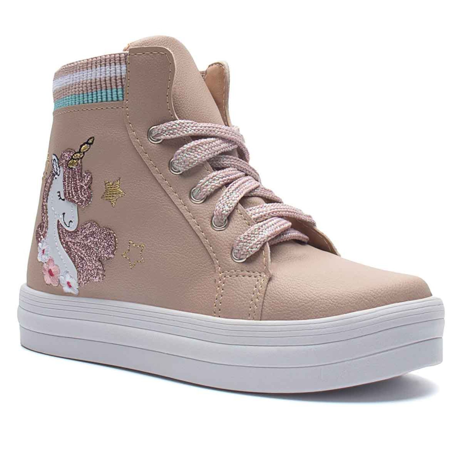 Vista 3 Infantil - Tênis Menina Fashion Unicórnio Casual Botinha rosa Menina Fashion rosa