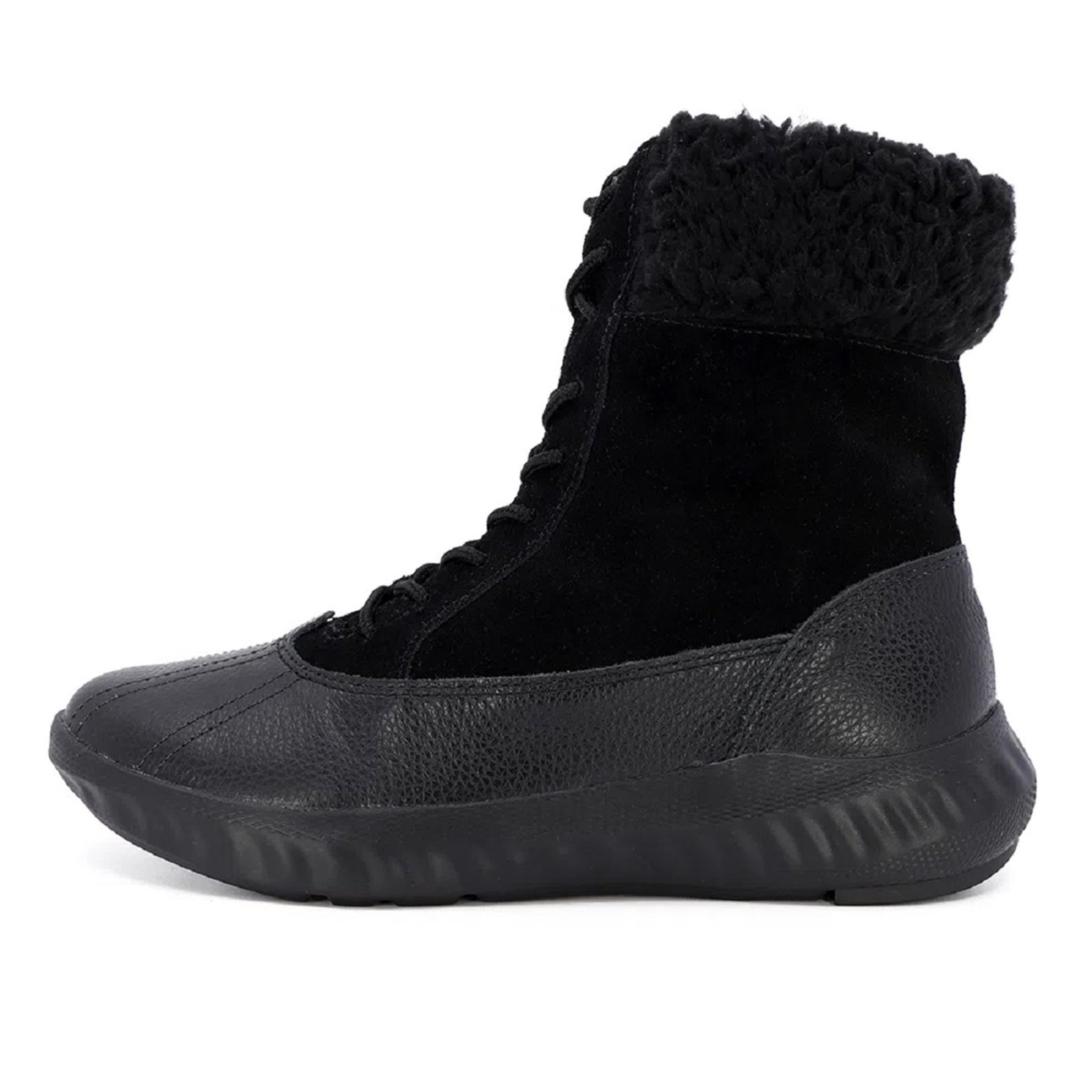 Bota Usaflex Cano Medio com Pelos Cadarço e Ziper Preto