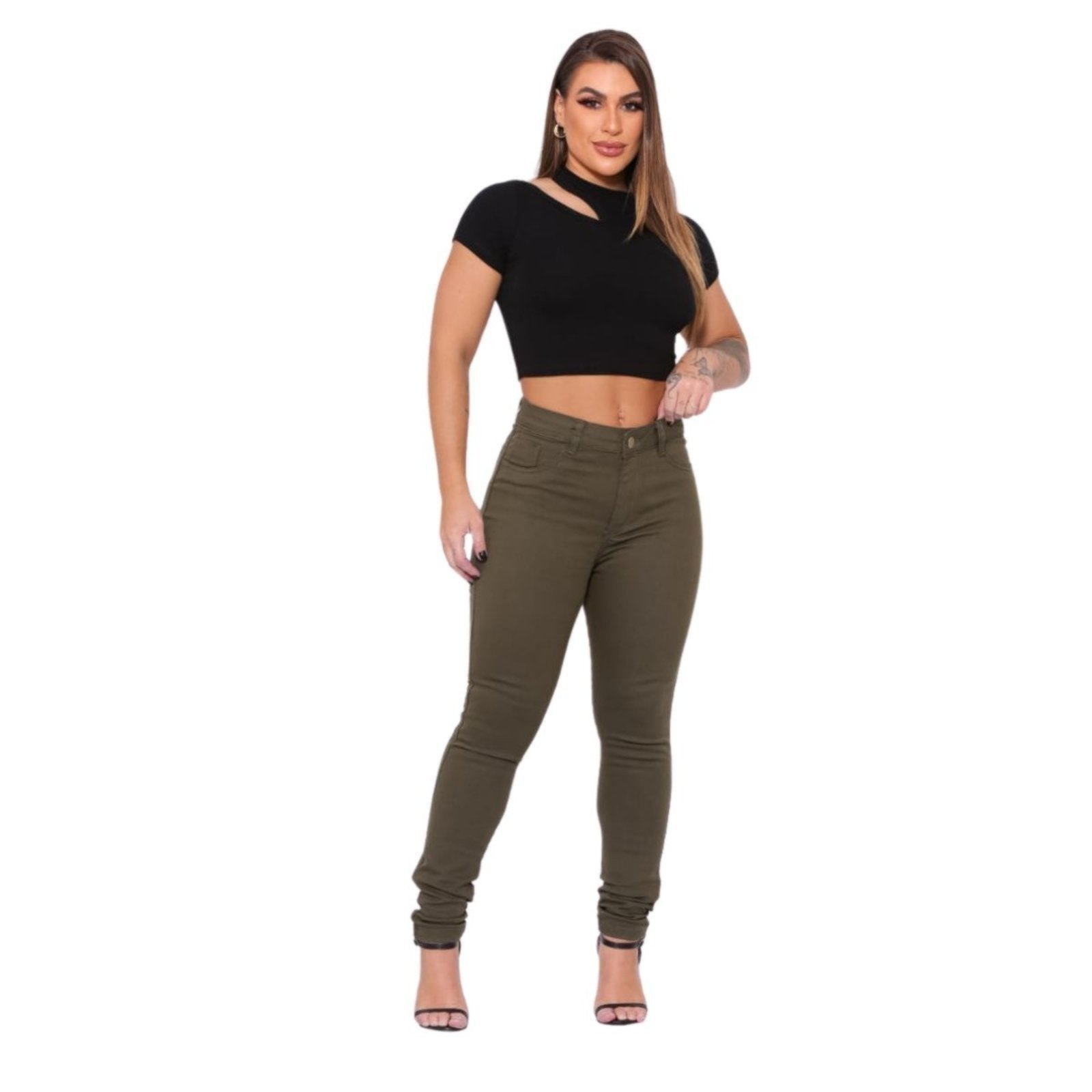 Calça Feminina Verde Skinny Sarja Alleppo Jeans