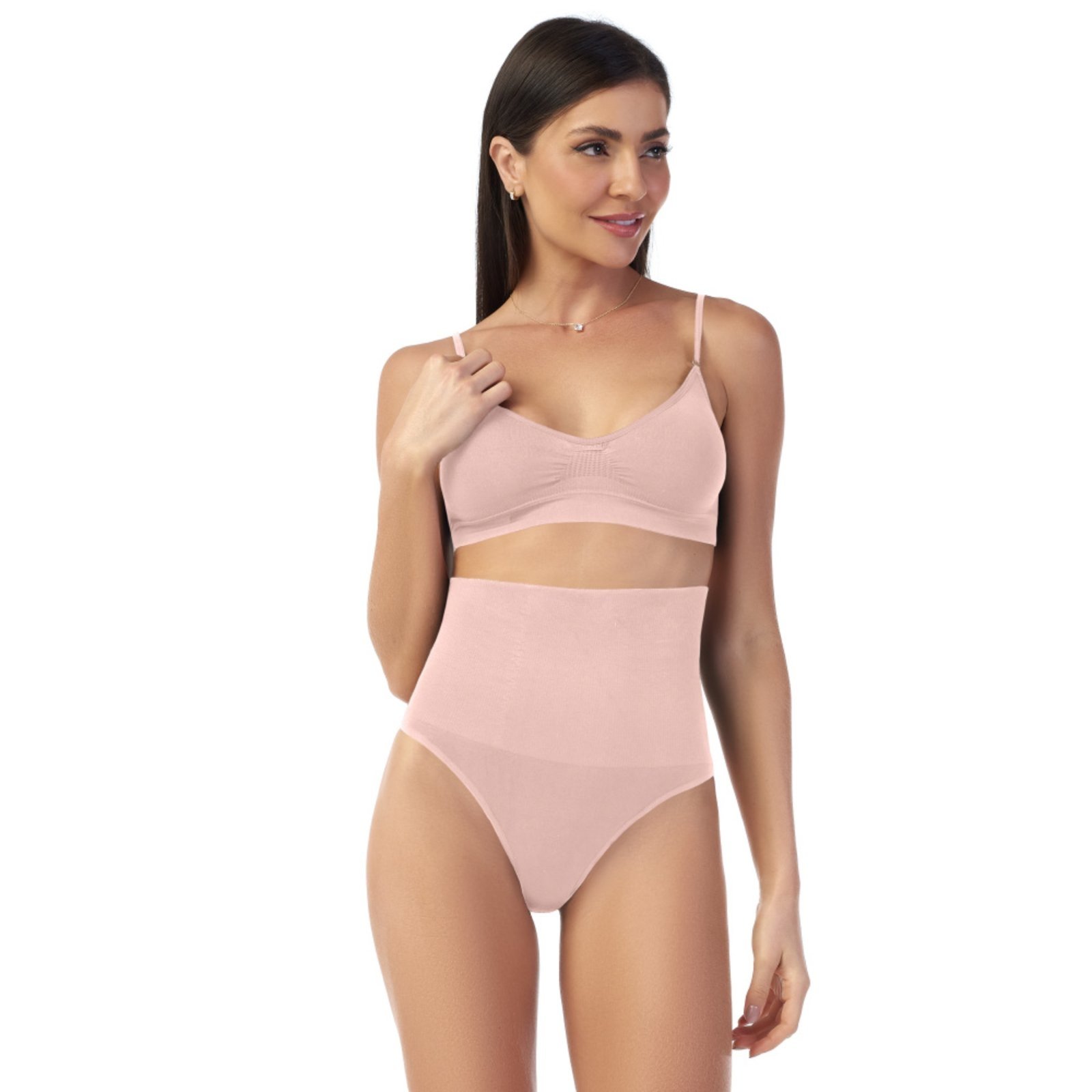 Calcinha Fio Dental Modeladora Alta sem Costura Blush