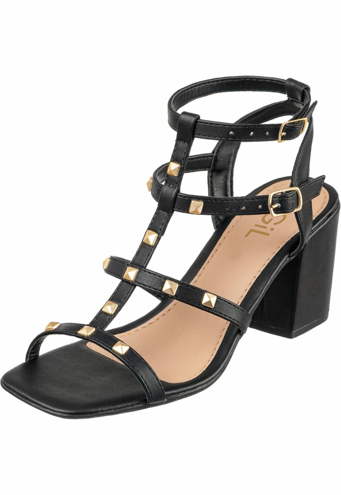 Vista 3 Sandália Gladiadora GiGiL Salto Grosso preto Gigil preto