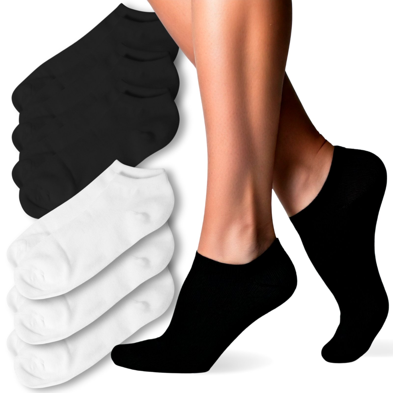 Kit 6 Pares Meia Soquete Feminina Cano Baixo Respirável 3Branca 3Preto