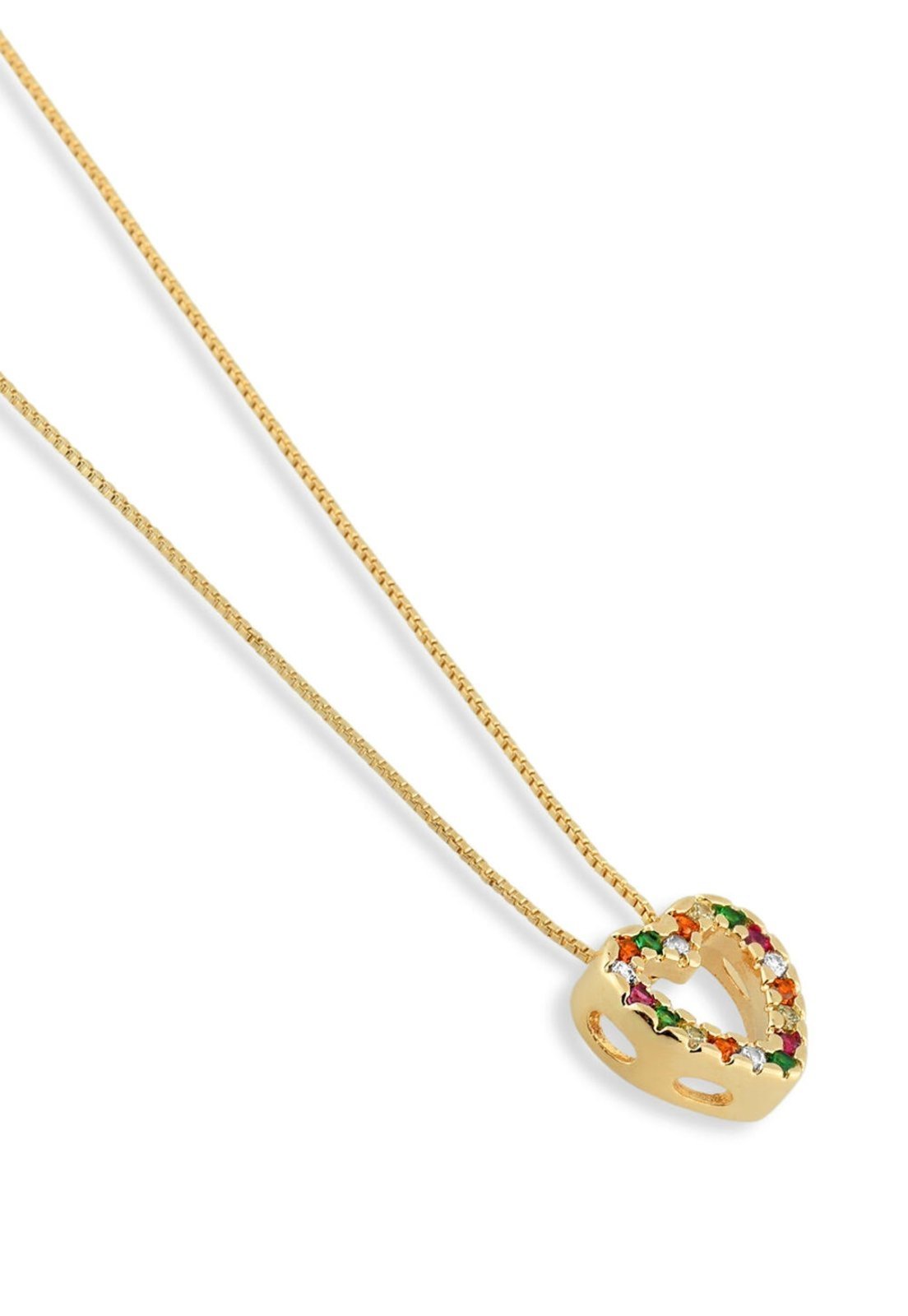Vista 3 Colar Semijoia Pingente Coração Com Zircônias Coloridas 8015933997242 STORE ORA SEMIJOIAS dourado STORE ORA SEMIJOIAS dourado