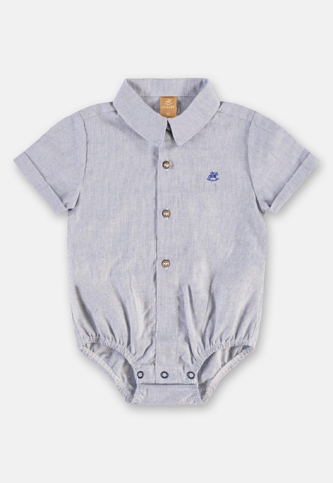 Infantil - Body Camisa Menino Algodão Linho Up Baby Azul