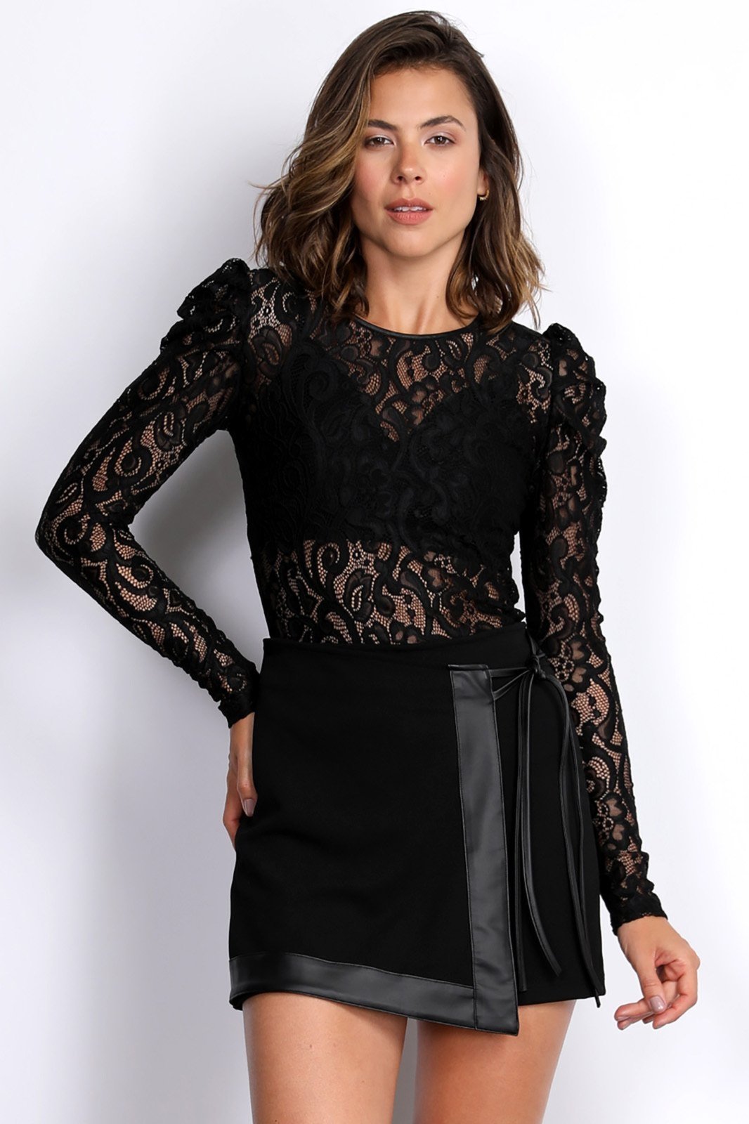 Vista 2 Blusa PKS de Renda Preta preto PKS preto