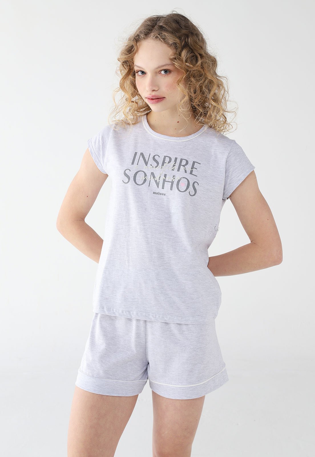 Conjunto de Pijama Malwee Curto Vies Cinza