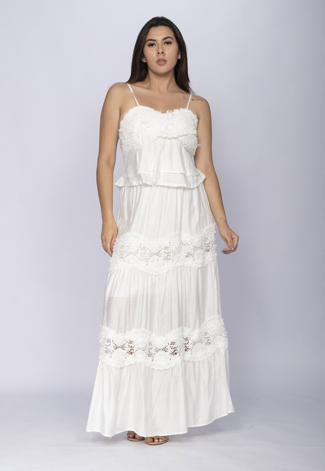 Conjunto Amazonia Vital de Saia e Croped Flora Amazônica Renda Branco