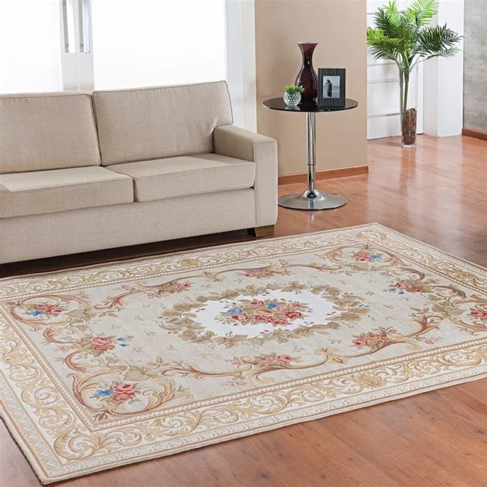 Vista 2 Tapete Sala Quarto 1,40x2,00 Antiderrapante Tulipa Niazitex bege Niazitex bege