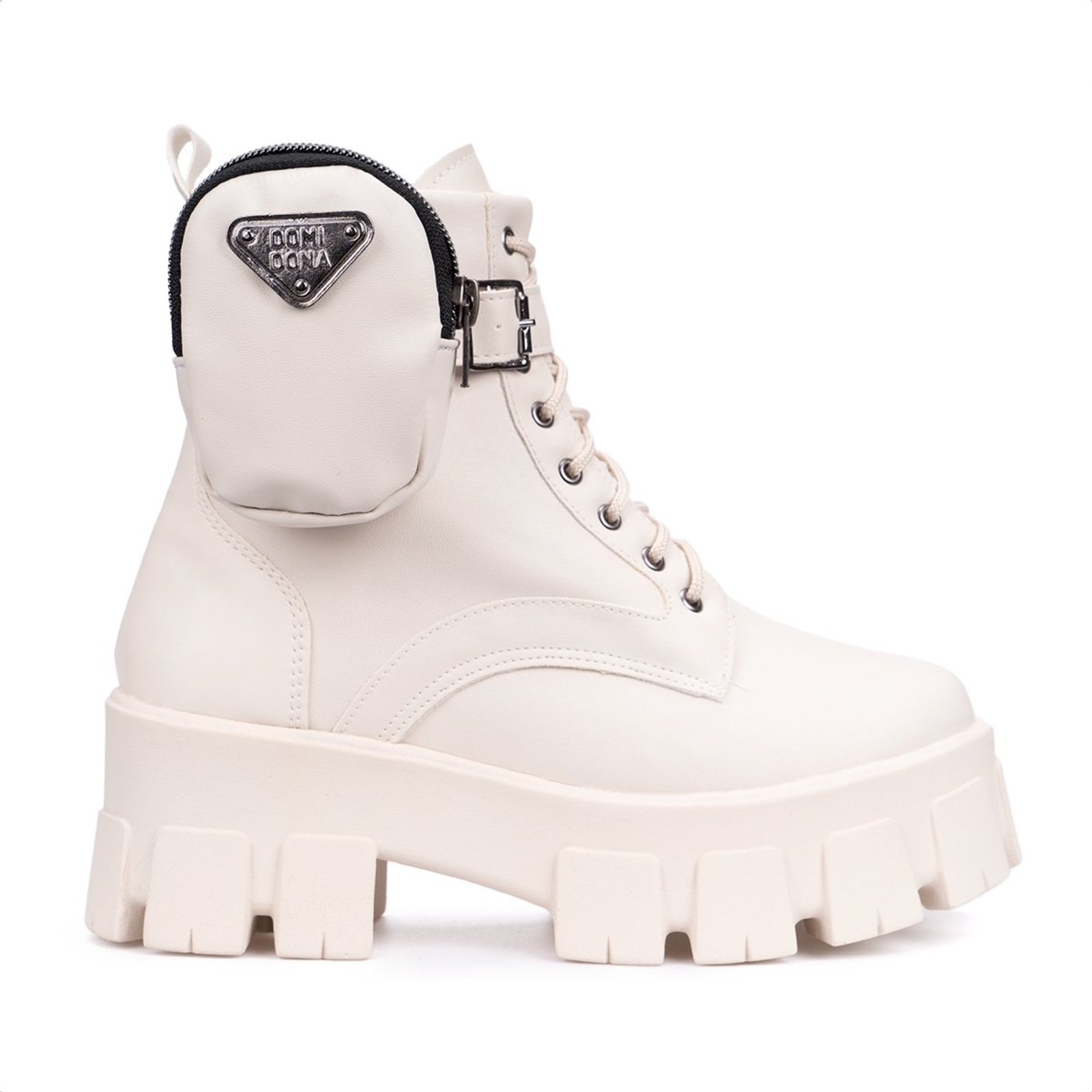 Vista 3 Coturno Com Bolsinha Domidona Feminino Tratorado Plataforma Off White off-white white Domidona off-white white