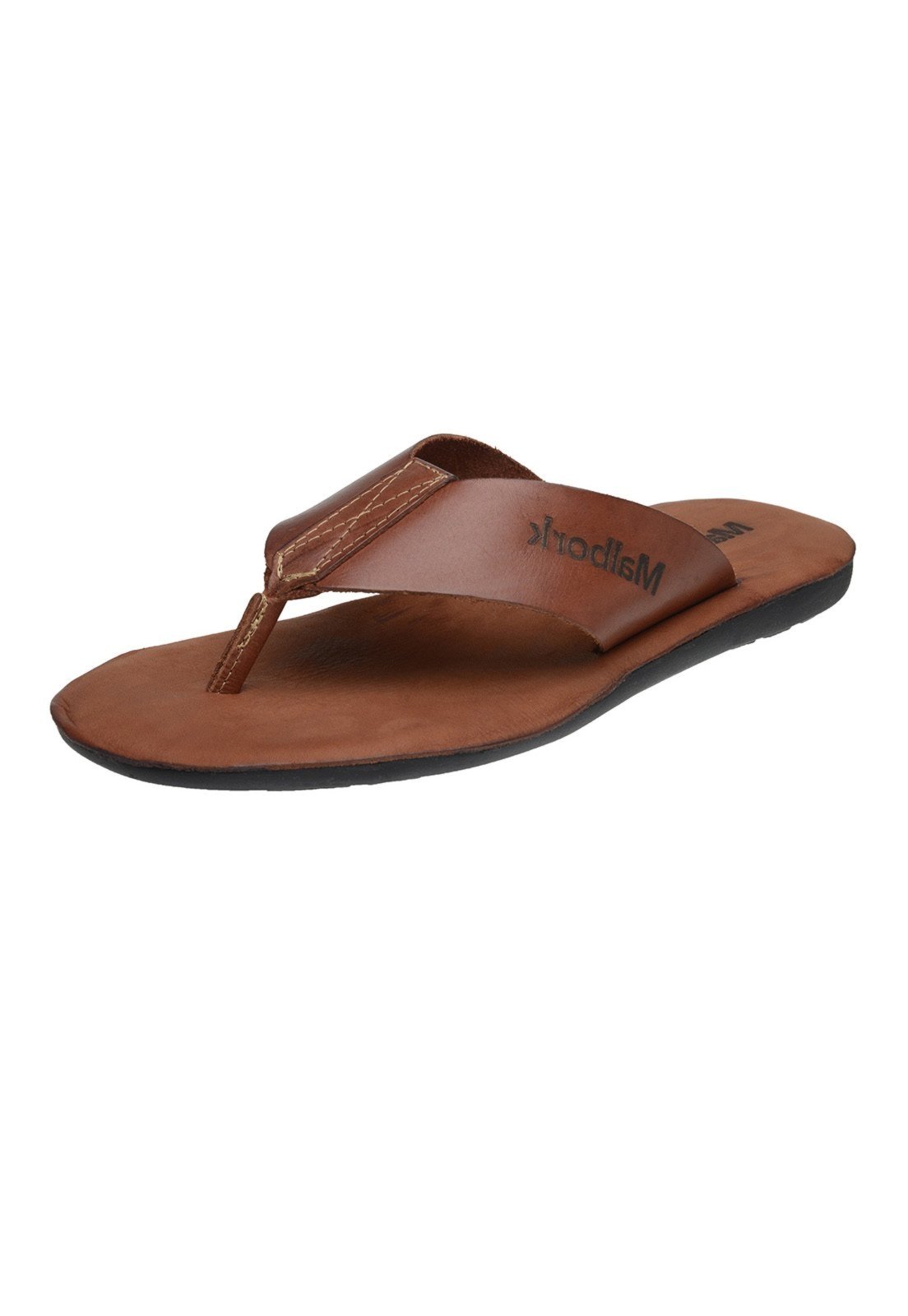 Chinelo Conforto Malbork Couro Pinhão Palmilha De Couro 305 Pinhão